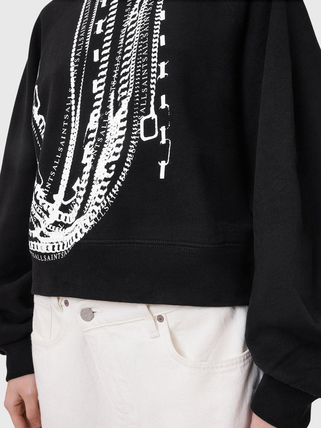 Image 4 of 6 of AllSaints Metallo Dana Printed Zip Sweatshirt - Black