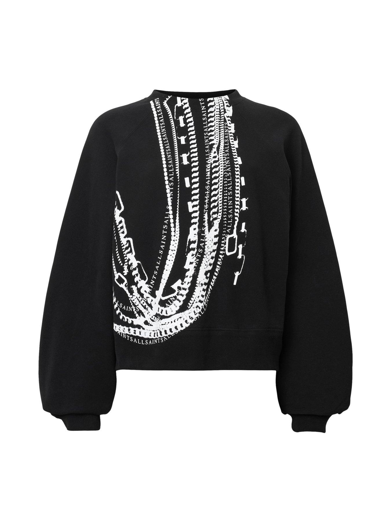 Image 6 of 6 of AllSaints Metallo Dana Printed Zip Sweatshirt - Black