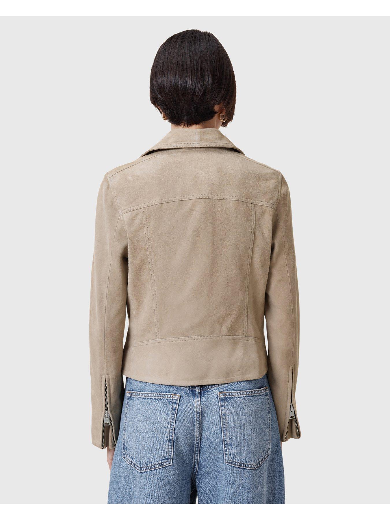 Image 2 of 6 of AllSaints Dalby Slim Fit Suede Biker Jacket - Beige