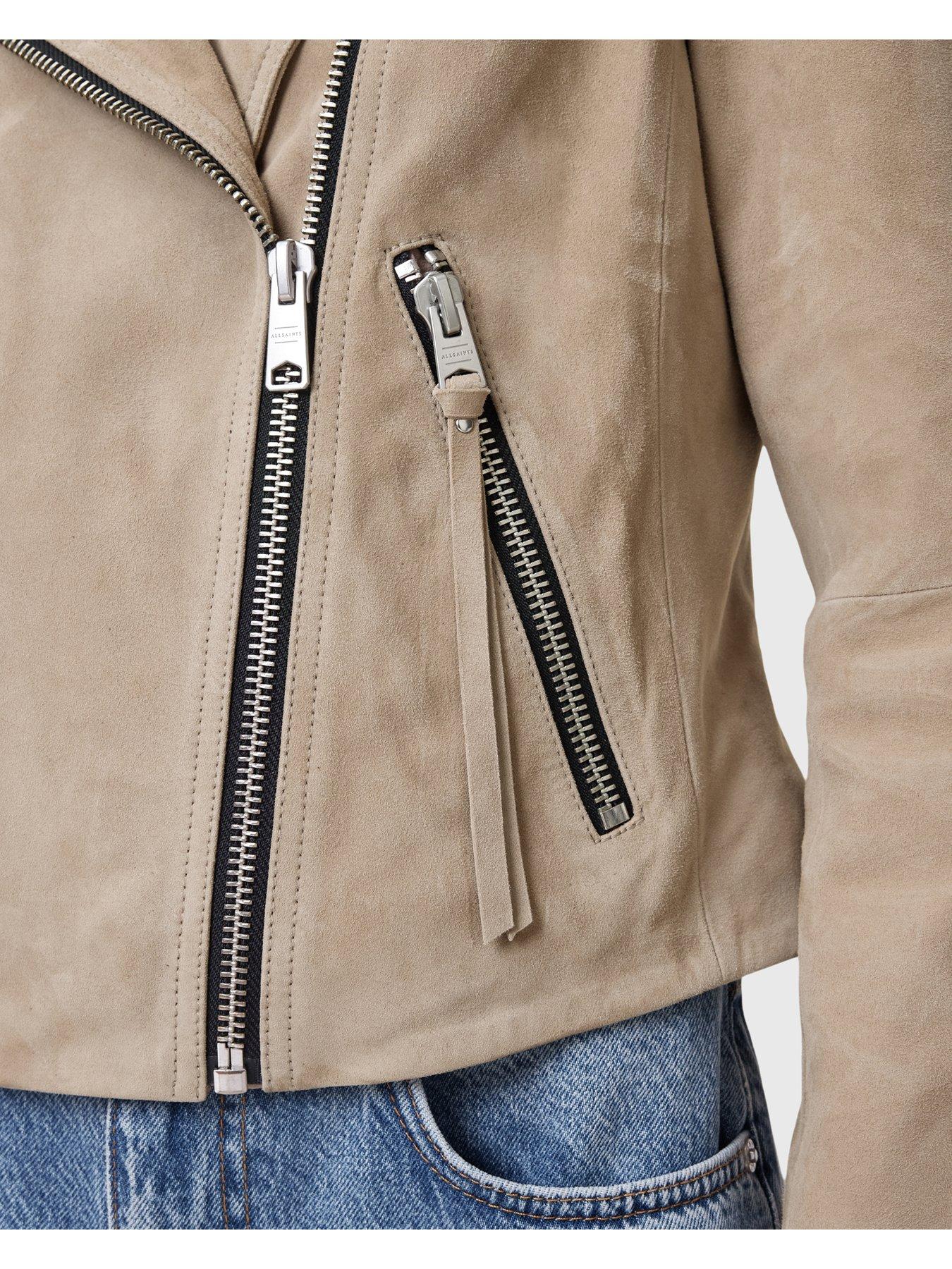 Image 4 of 6 of AllSaints Dalby Slim Fit Suede Biker Jacket - Beige