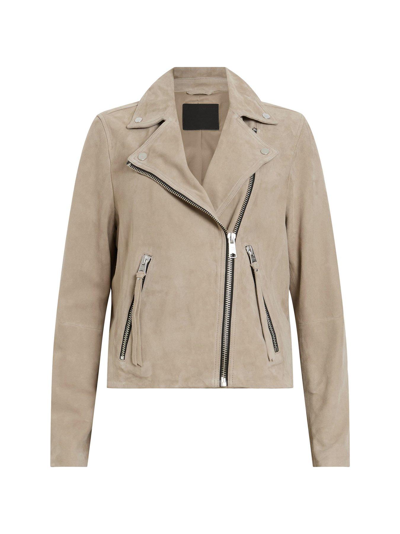 Image 6 of 6 of AllSaints Dalby Slim Fit Suede Biker Jacket - Beige