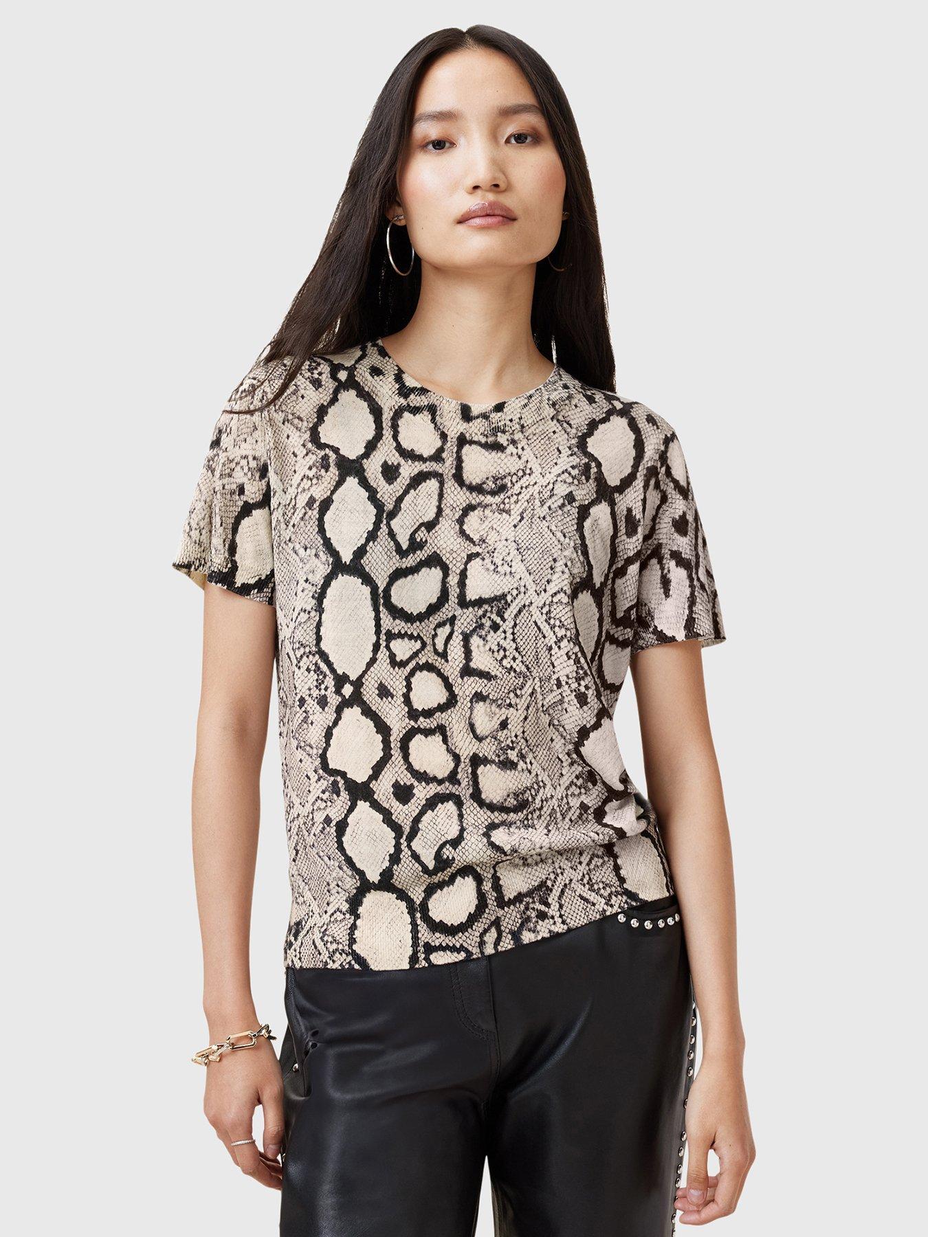 Image 1 of 6 of AllSaints Anouk Slim Fit Printed Wool T-Shirt - Multi