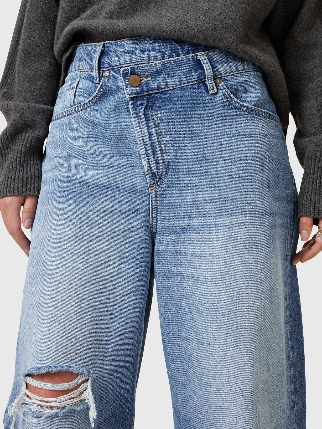 Image 4 of 6 of AllSaints Aki Crossover Straight Leg Denim Jeans - Blue