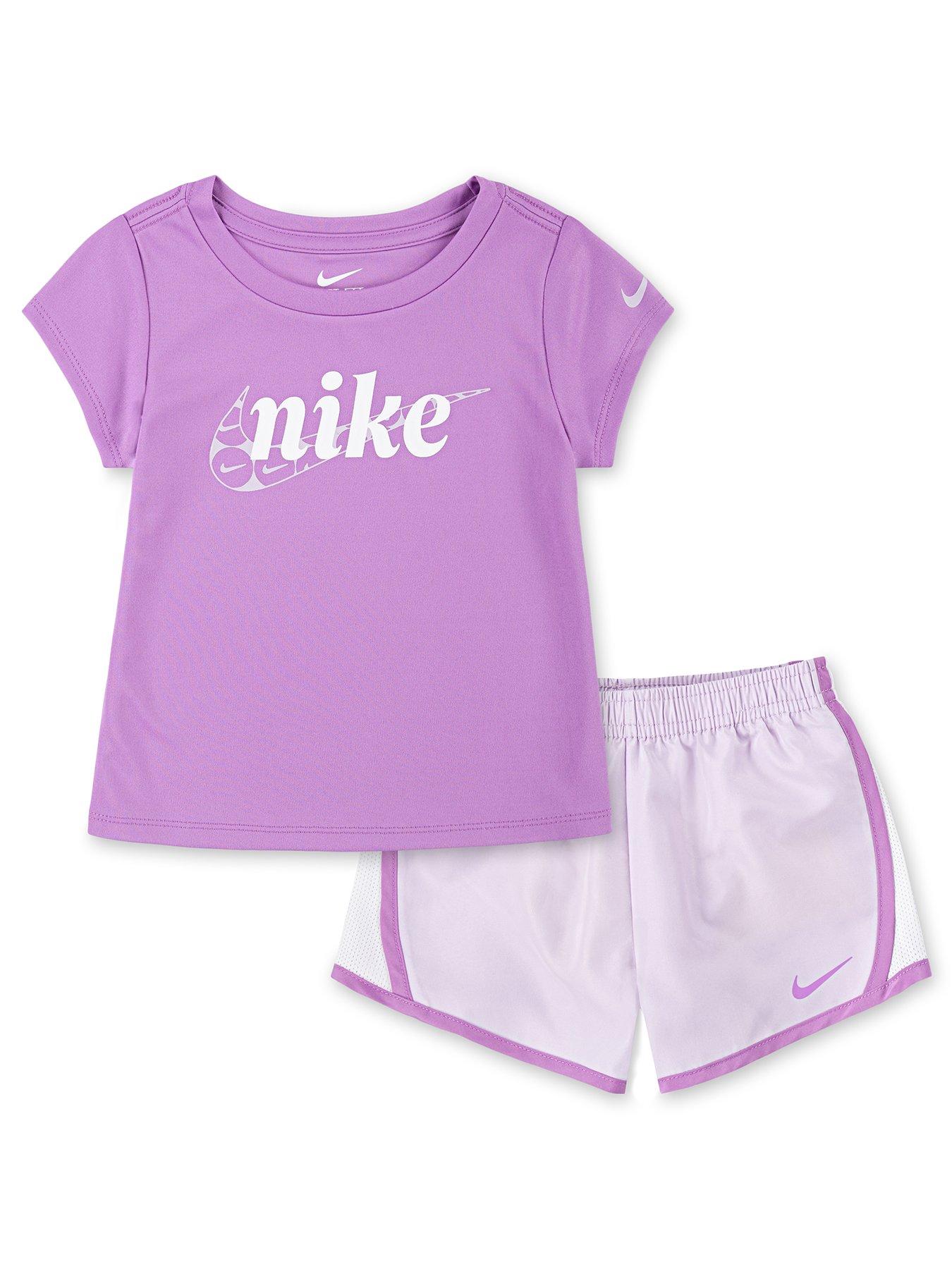 Image 1 of 4 of Nike Kids Girls Essentials S/s T-shirt And Short Set - Purple