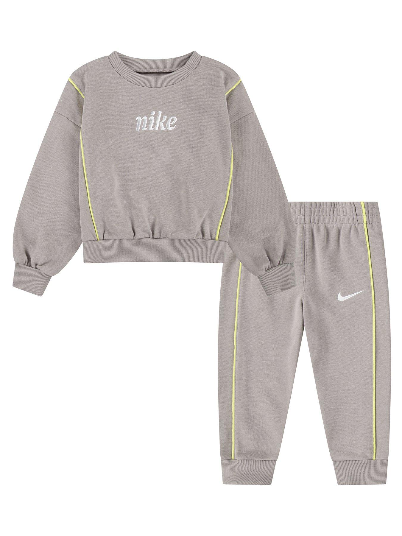 Image 1 of 4 of Nike Kids Girls Essentials Crew And Jogger Set - Grey