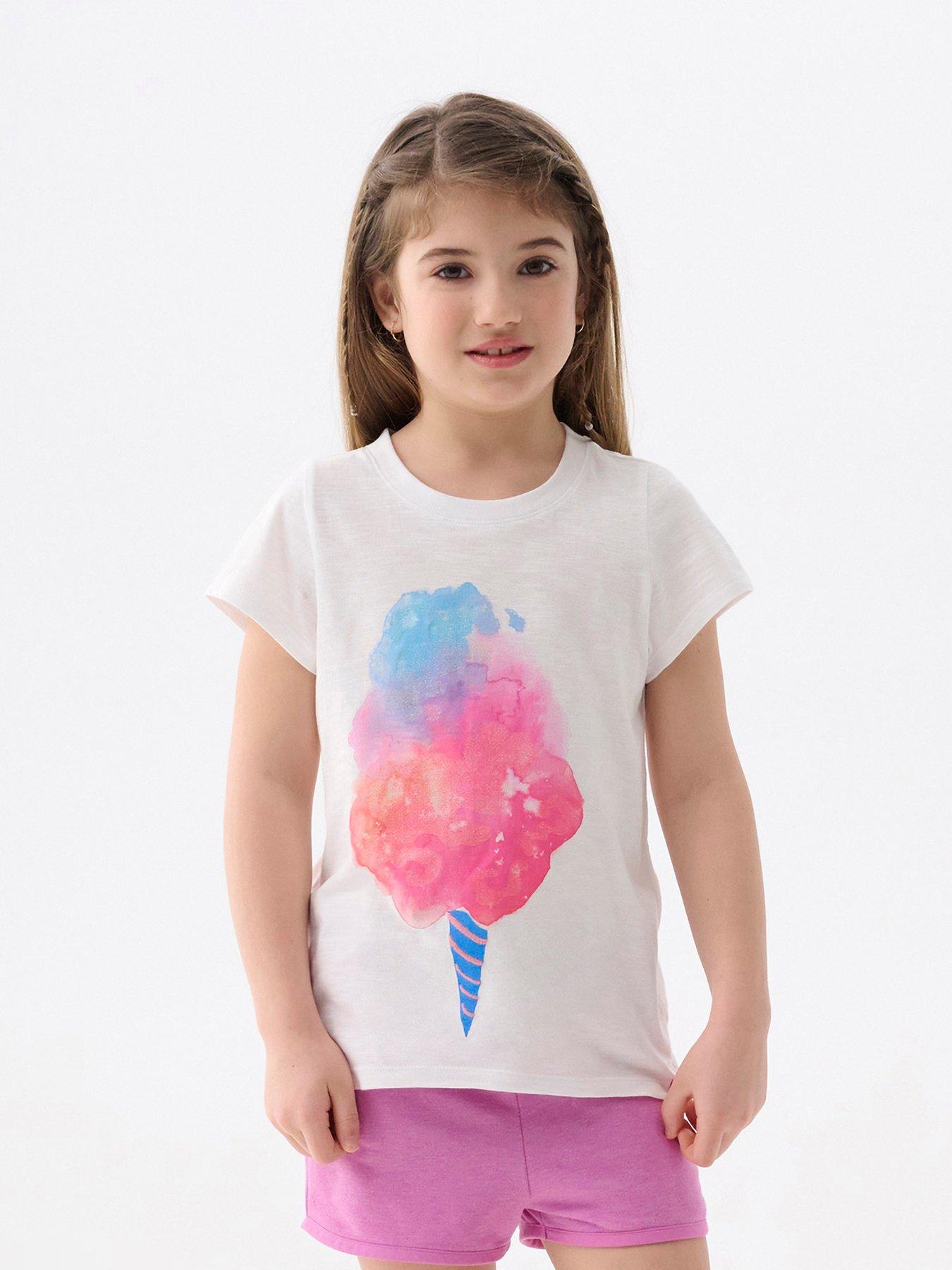 undefined Girls Cotton Candy Graphic Short Sleeve T-Shirt - White