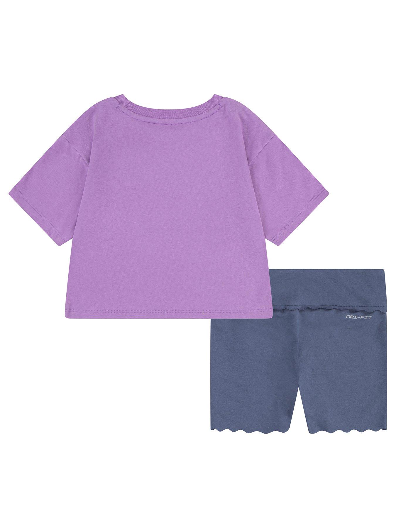 Image 2 of 4 of Nike Kids Girls Swoosh S/s T-shirt And Bike Short Set - Purple