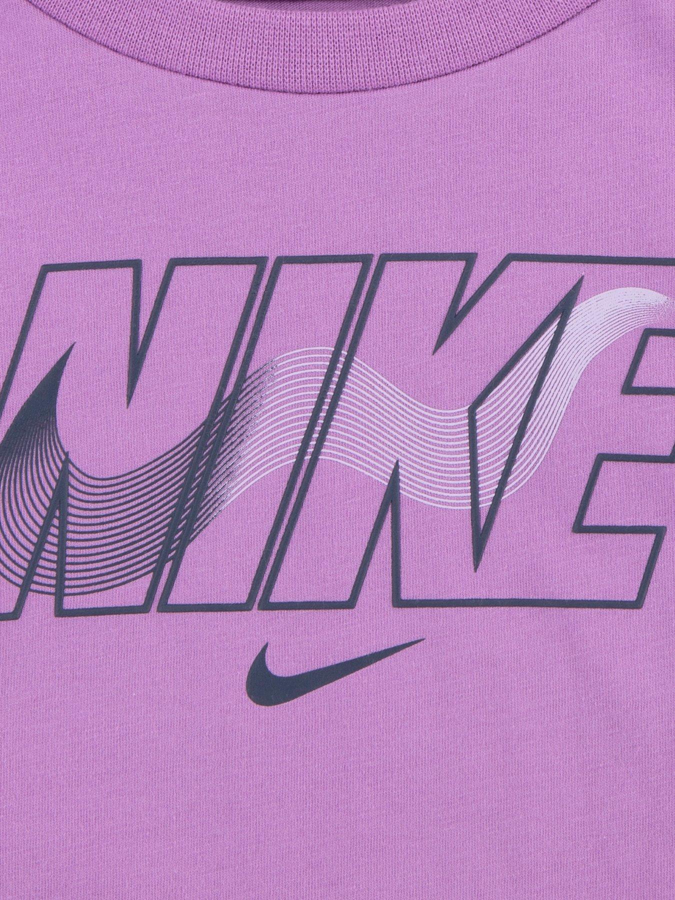 Image 4 of 4 of Nike Kids Girls Swoosh S/s T-shirt And Bike Short Set - Purple