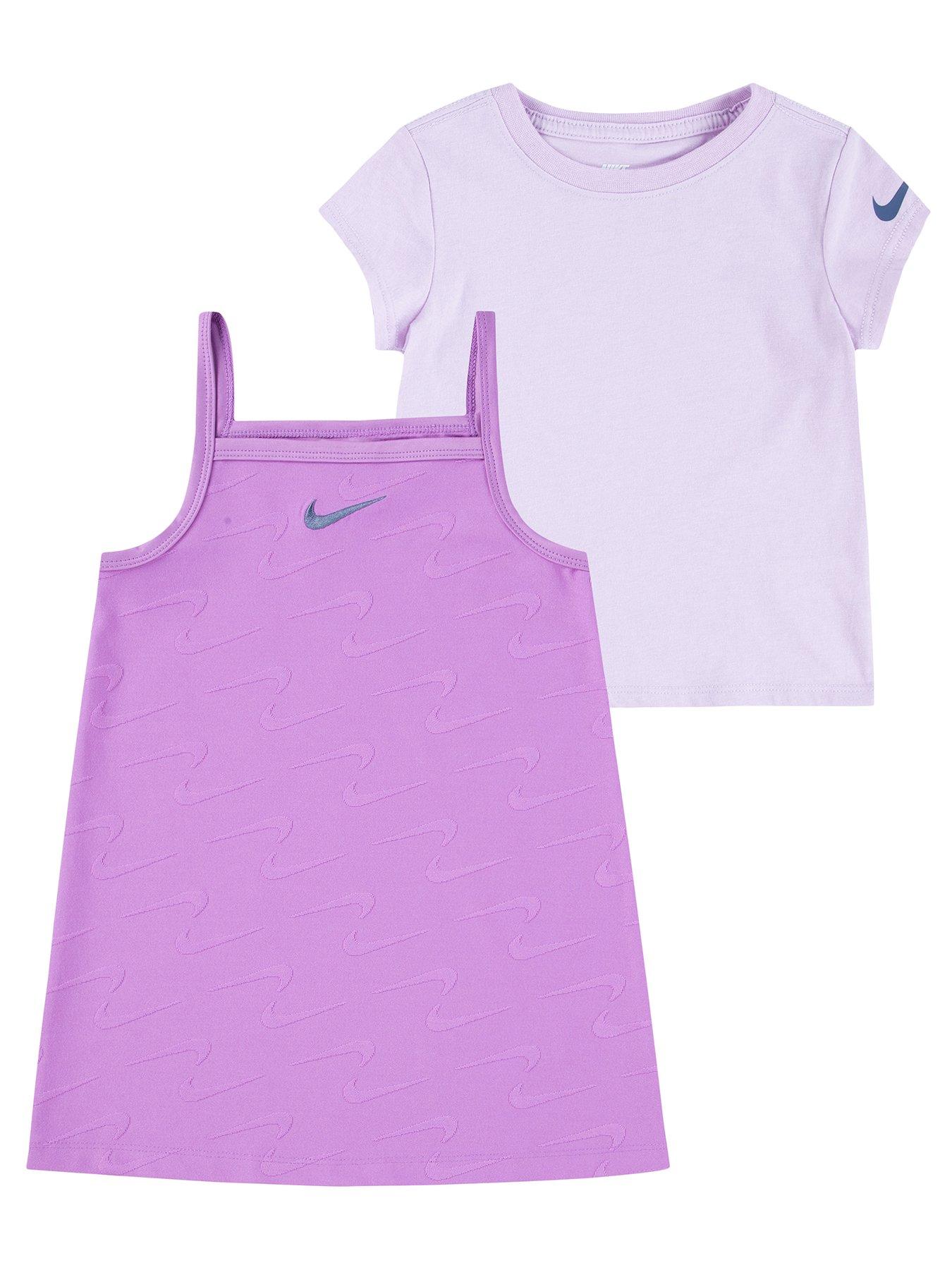 Image of Nike Kids Girls Swoosh S/s T-shirt And Dress Set - Purple