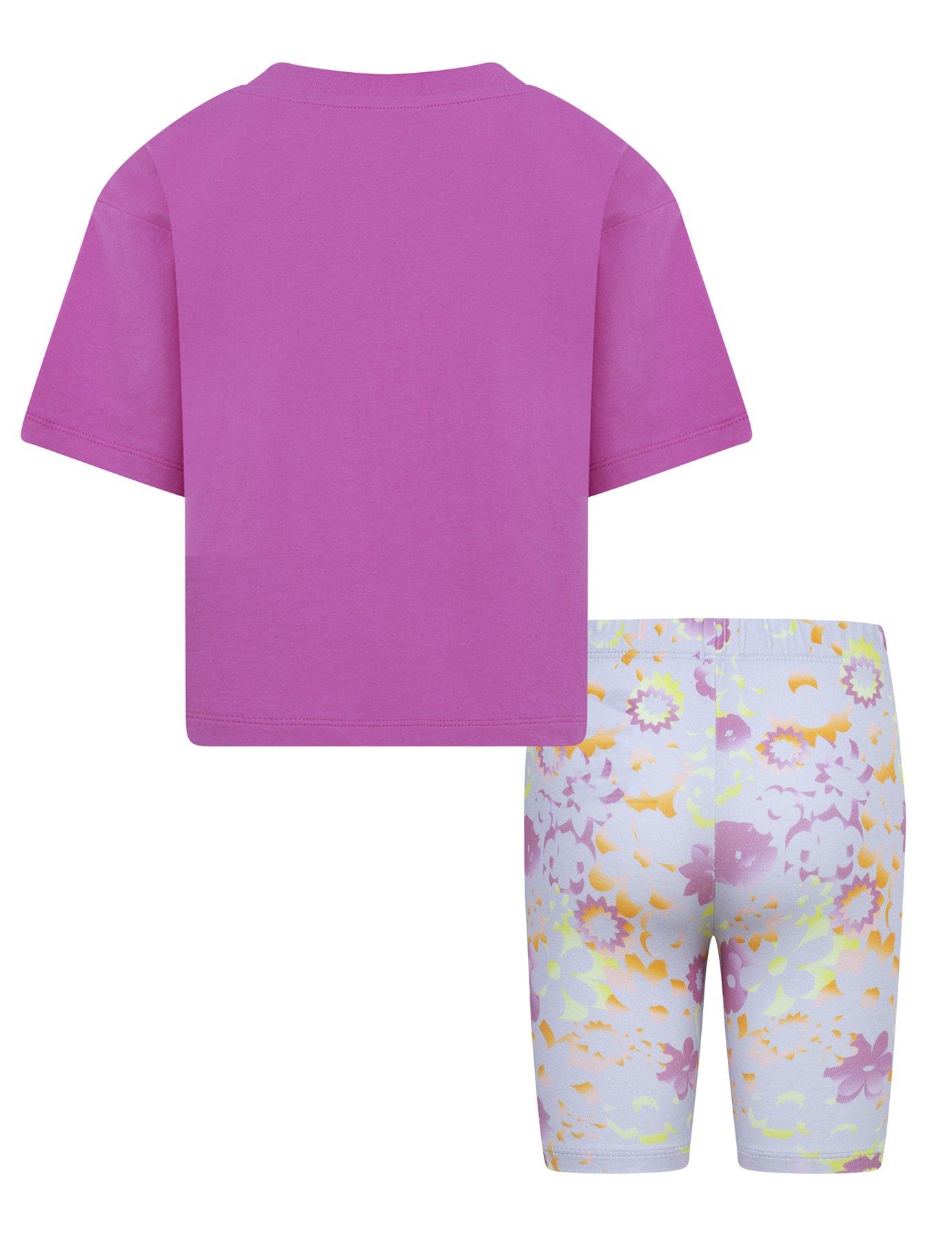 Image 2 of 4 of Nike Kids Girls Floral S/s T-shirt And Bike Short Set - Pink