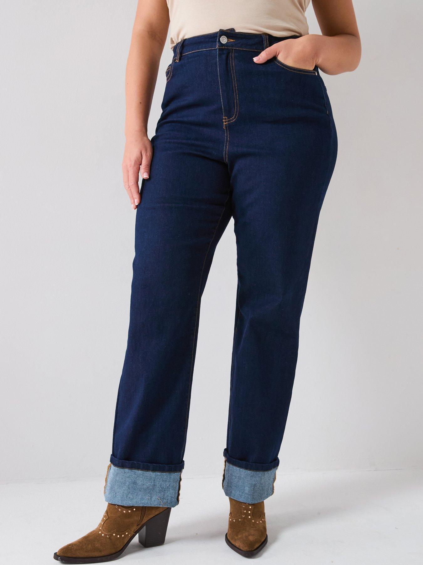 v-by-very-curve-high-waisted-stretch-turn-up-straight-leg-jean-dark-blue