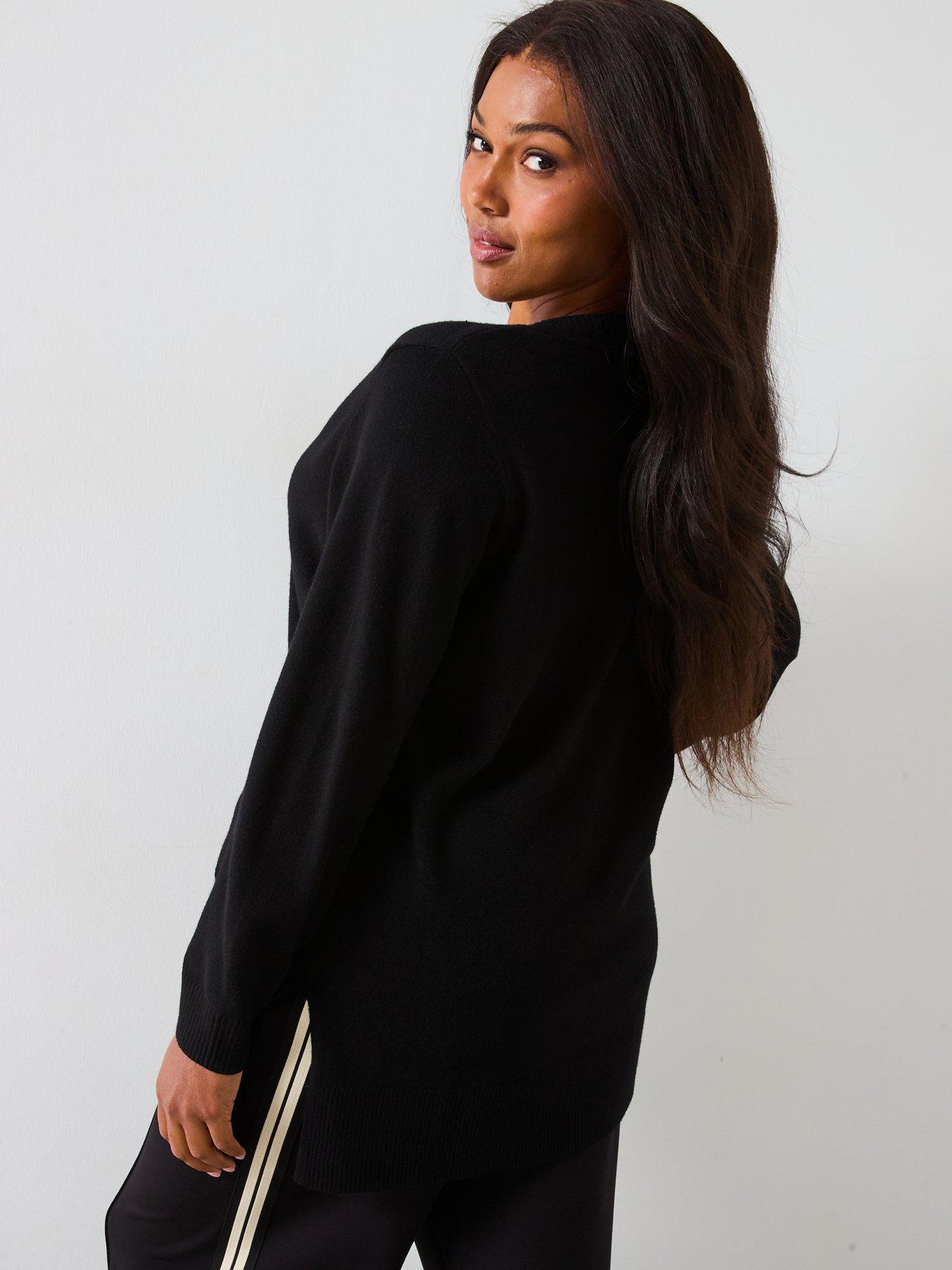Image 2 of 6 of V by Very Curve Classic Comfort V Neck Split Hem Longline Jumper - Black