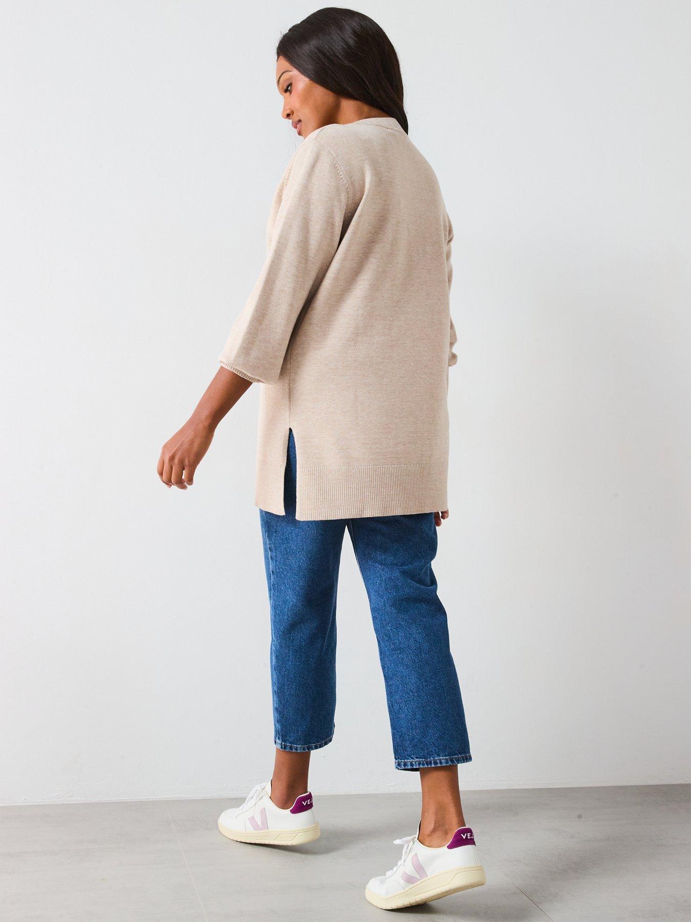 v-by-very-curve-classic-comfort-v-neck-split-hem-longline-jumper-beigestillFront
