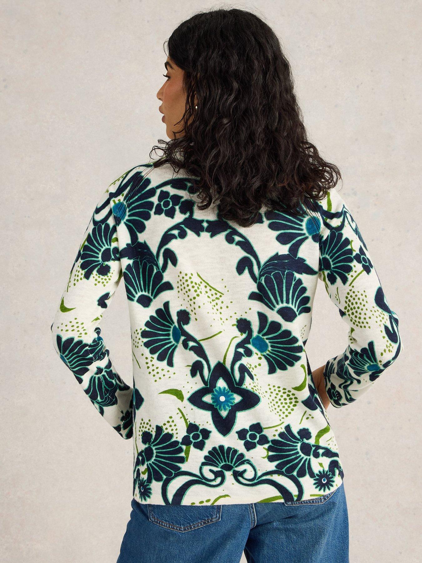 Image 2 of 6 of White Stuff Naria Print Linen Blend Jumper - Blue