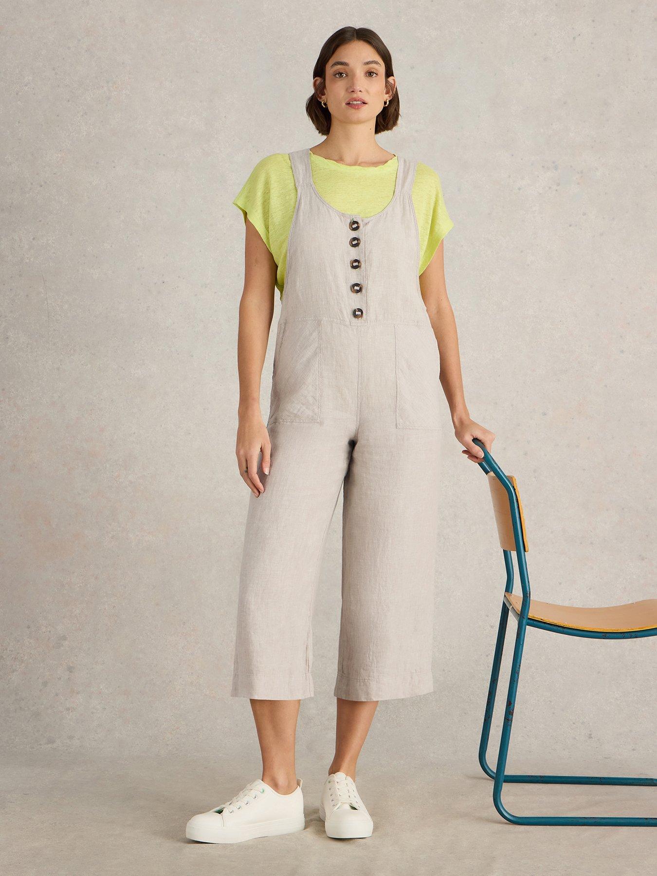 Image of White Stuff Viola Linen Dungaree - Beige