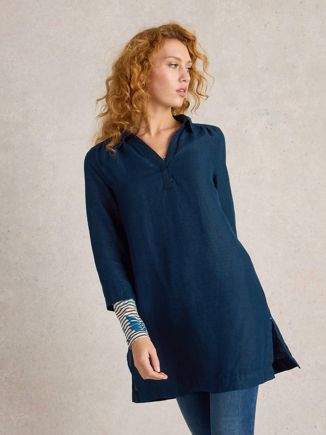 Image 1 of 6 of White Stuff Blake Linen Tunic - Navy