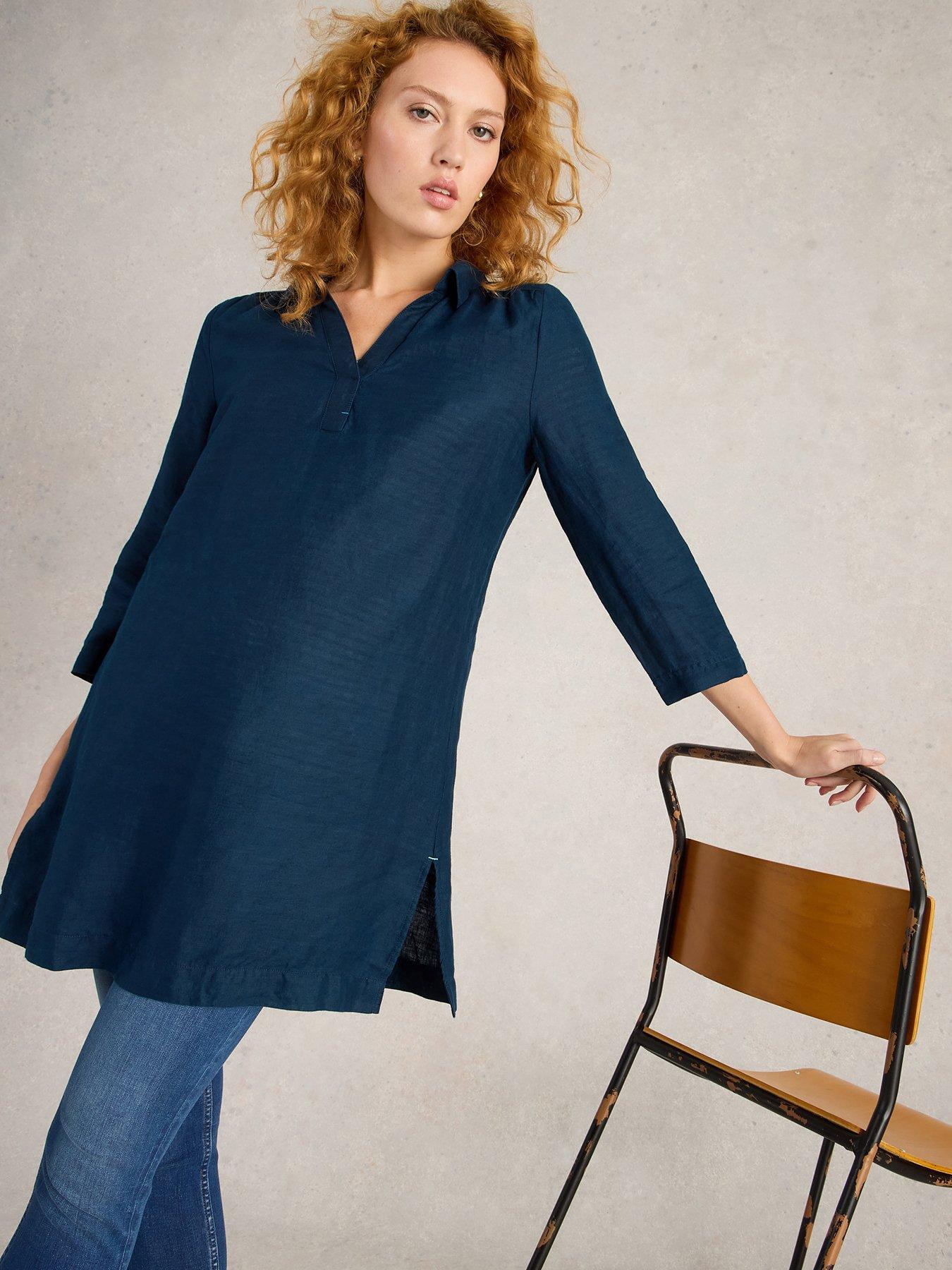 Image 4 of 6 of White Stuff Blake Linen Tunic - Navy