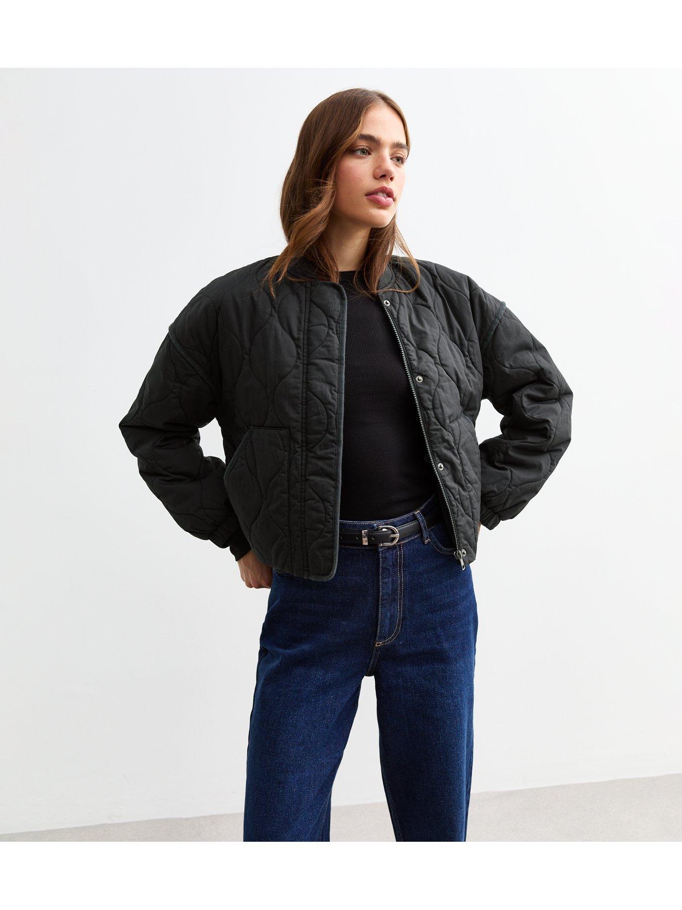 Image 1 of 5 of New Look Stitched Pattern Lightly Padded Bomber Jacket - Grey