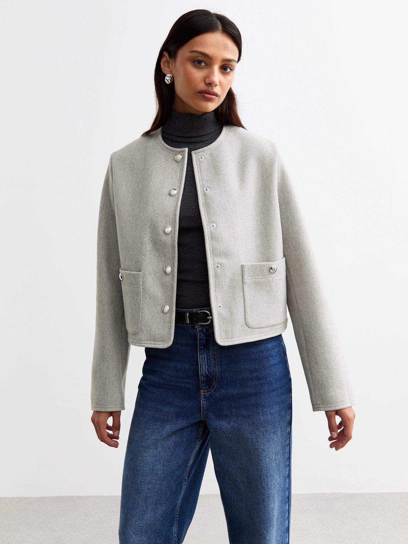 Image of New Look Collarless Soft Jacket- Grey