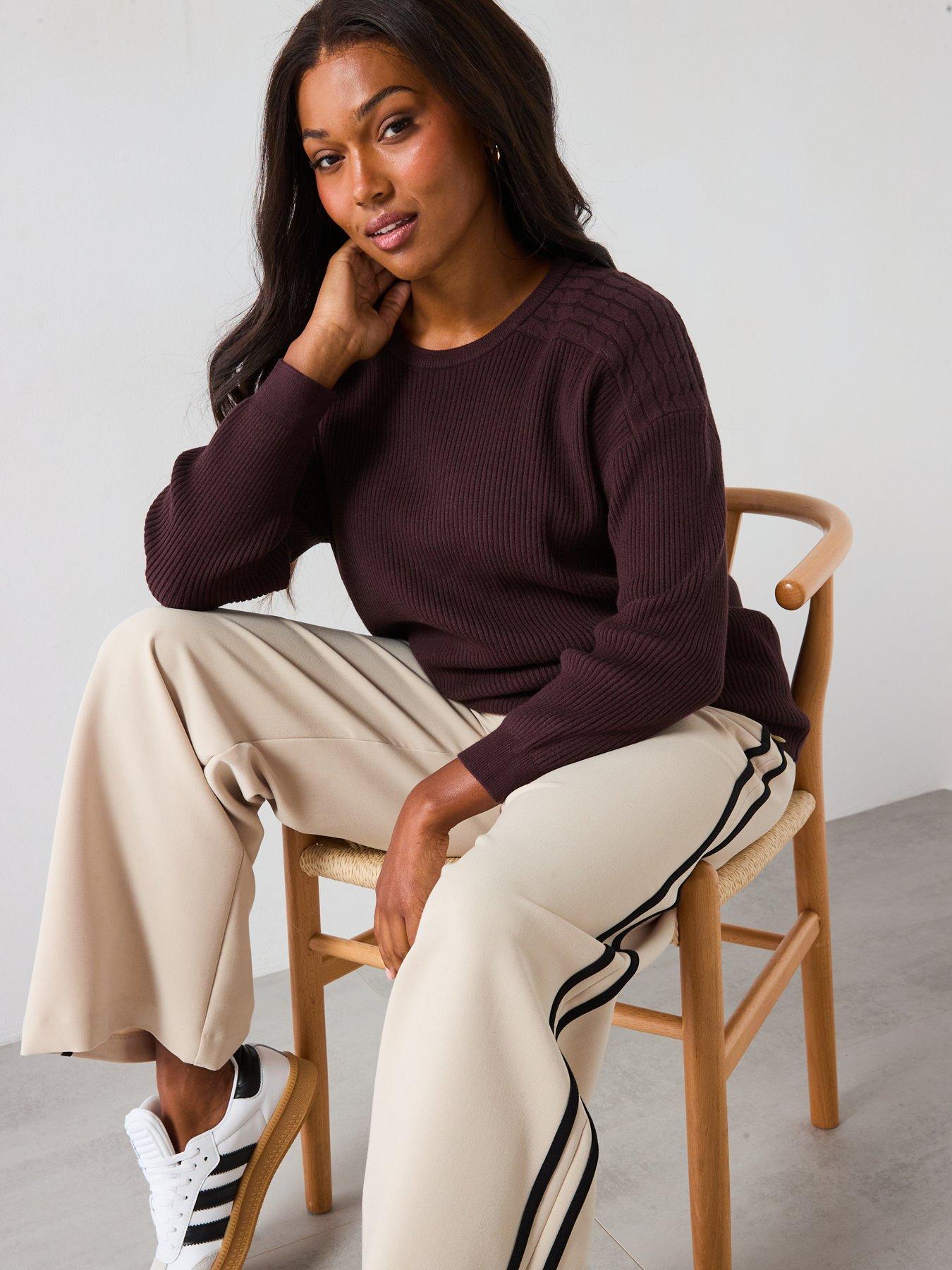 Image 4 of 6 of V by Very Curve Classic Comfort Batwing Cable Sleeve Jumper - Brown