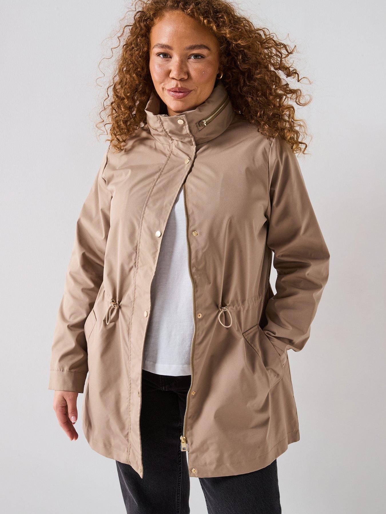 V by Very Curve Water Resistant Hooded Rain Coat - Beige