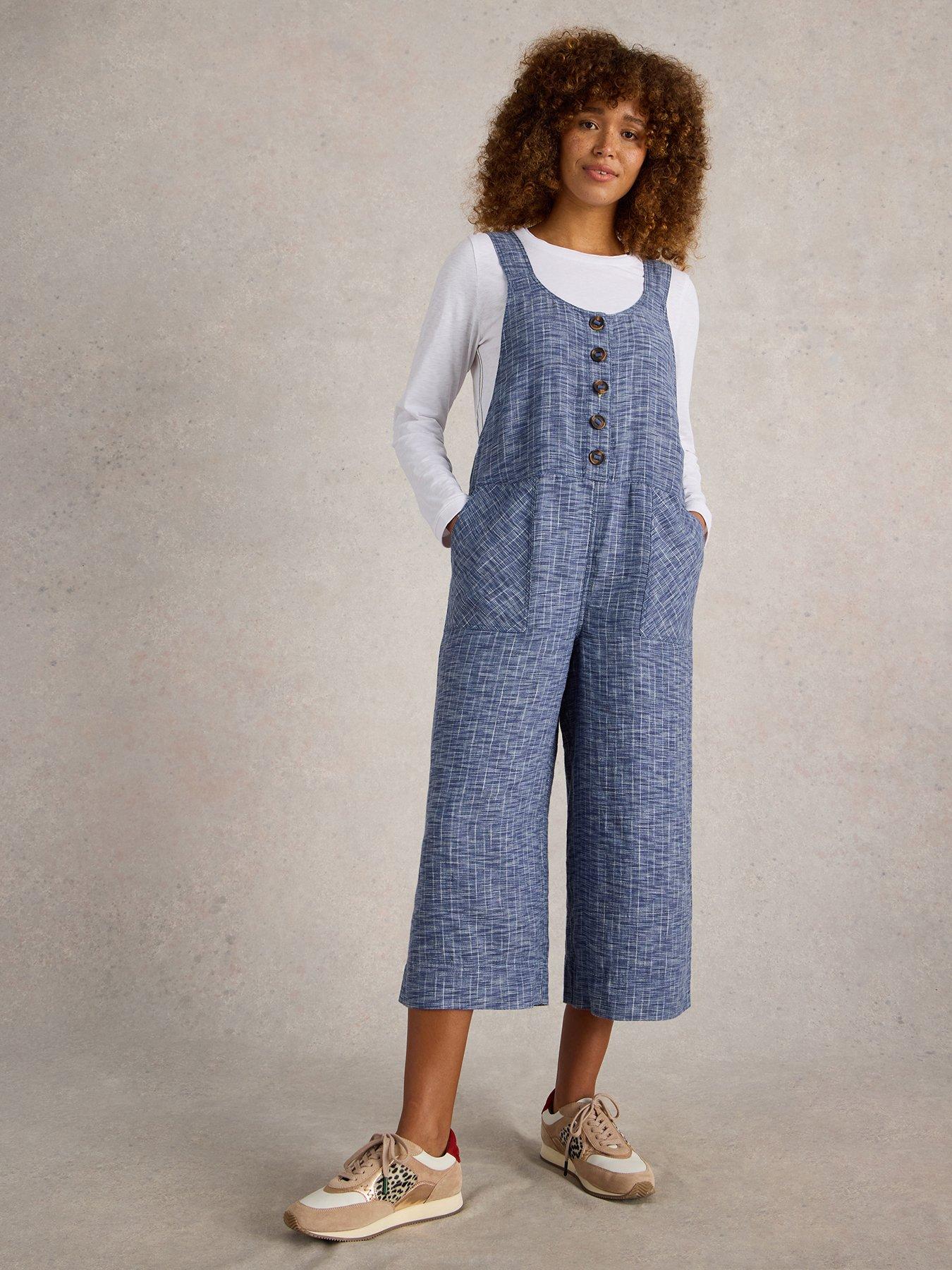 undefined Viola Linen Dungaree - Blue