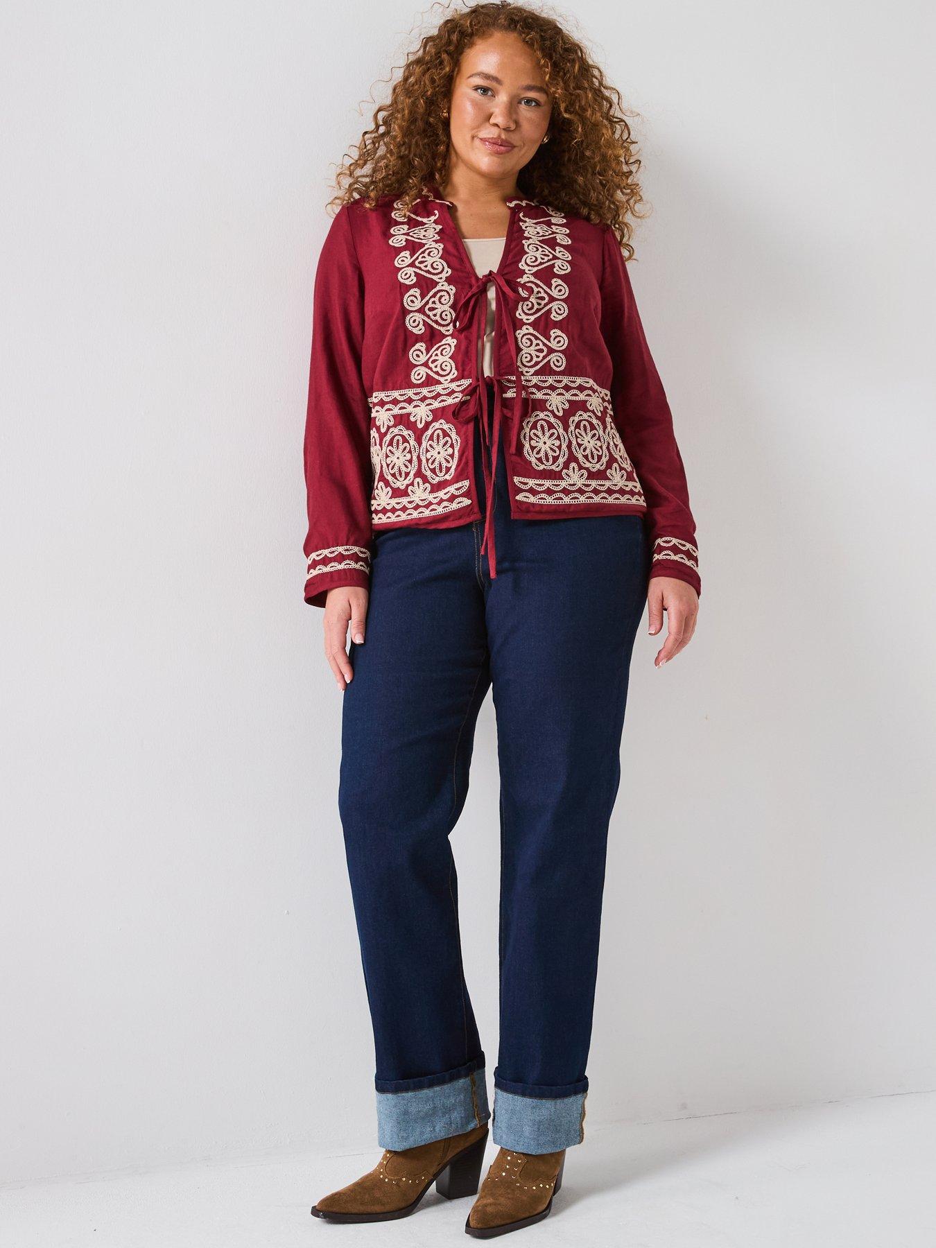 v-by-very-curve-embroidered-tie-detail-blouse-redback