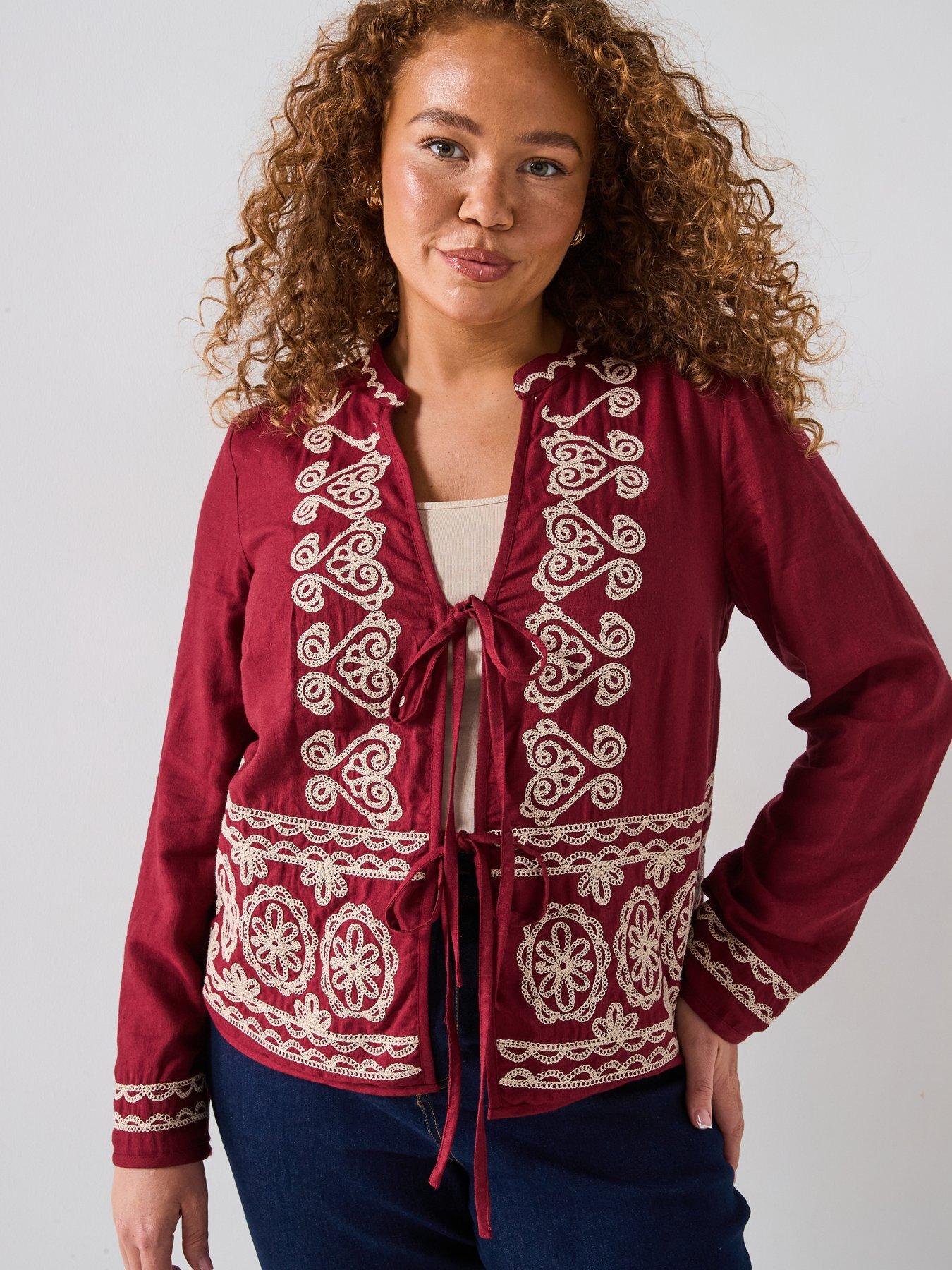 v-by-very-curve-embroidered-tie-detail-blouse-reddetail