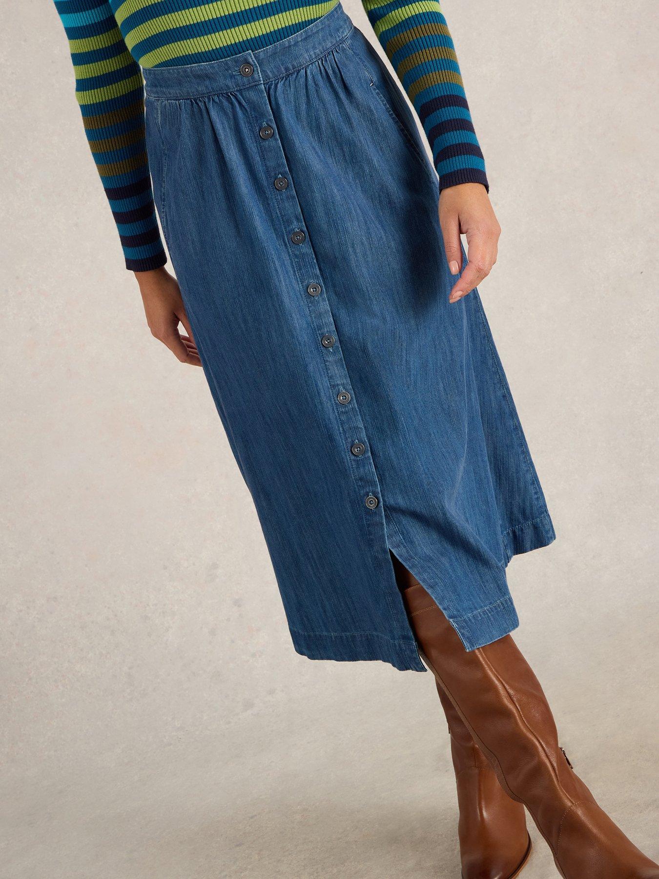 undefined Heather Denim Midi Skirt - Blue