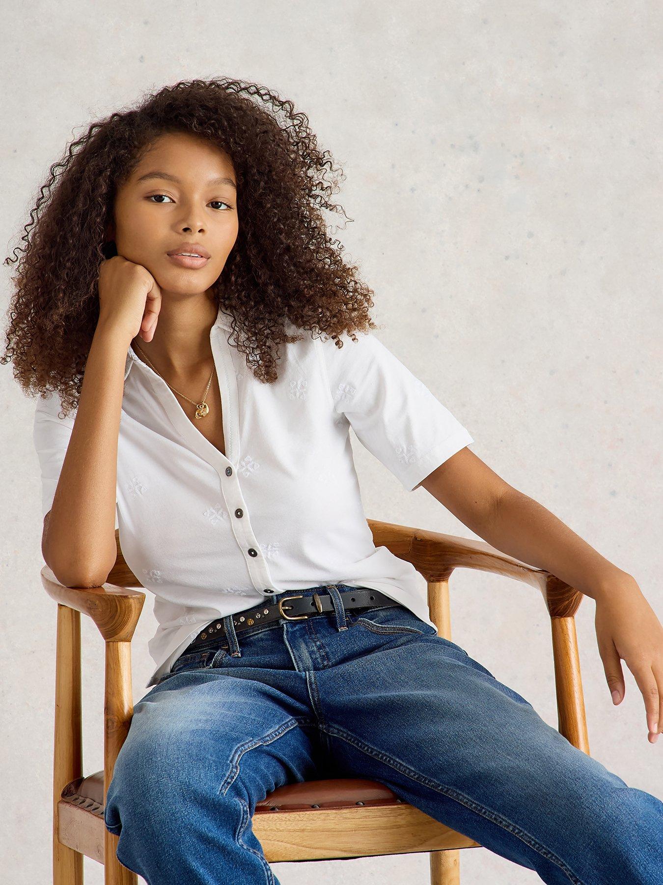 Image 1 of 6 of White Stuff Annie Short Sleeve Embroidered Shirt - White