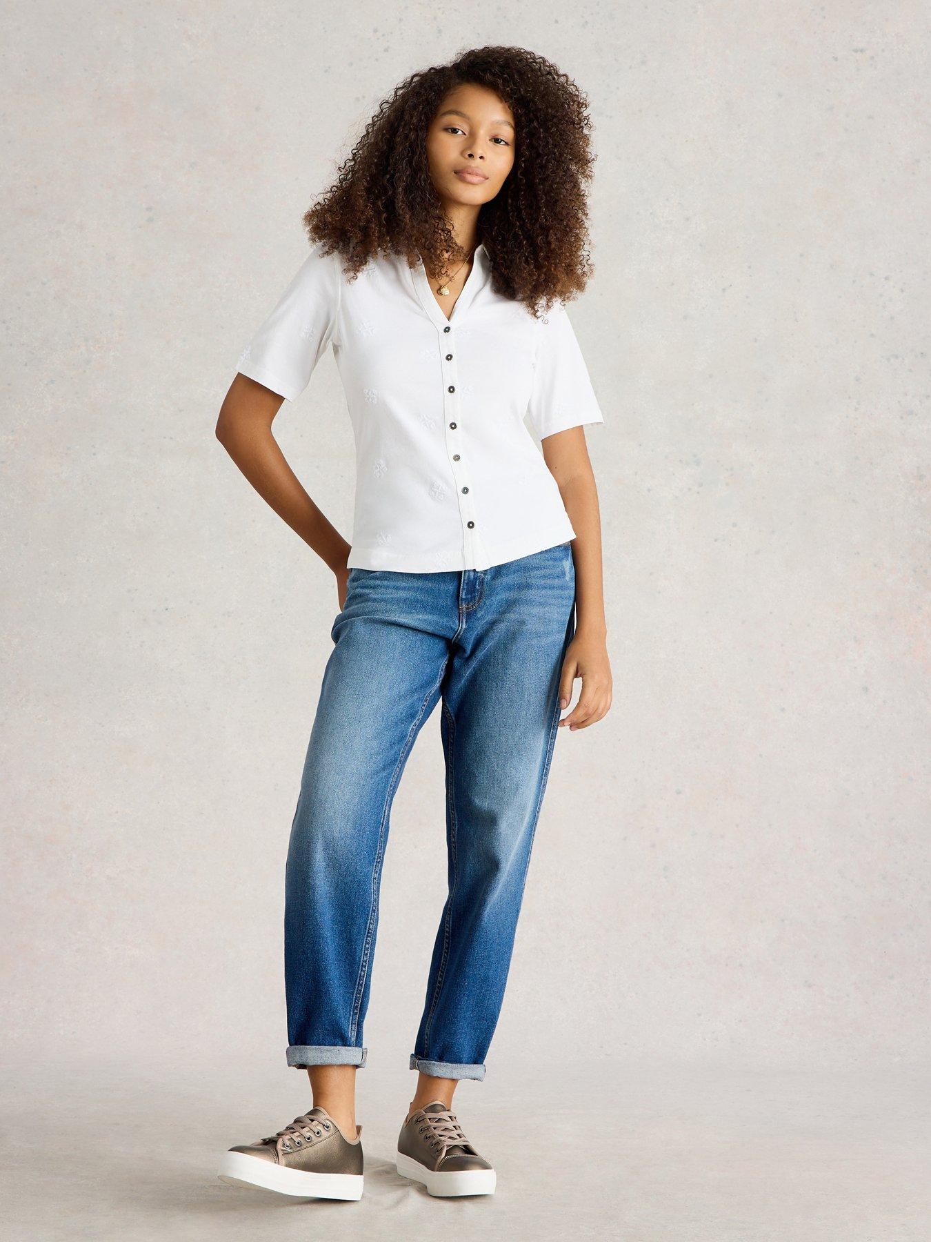 Image 3 of 6 of White Stuff Annie Short Sleeve Embroidered Shirt - White