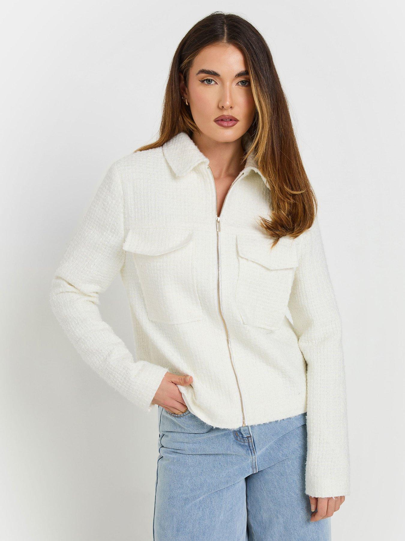 undefined Boucle Zip Thru Bomber - Ivory