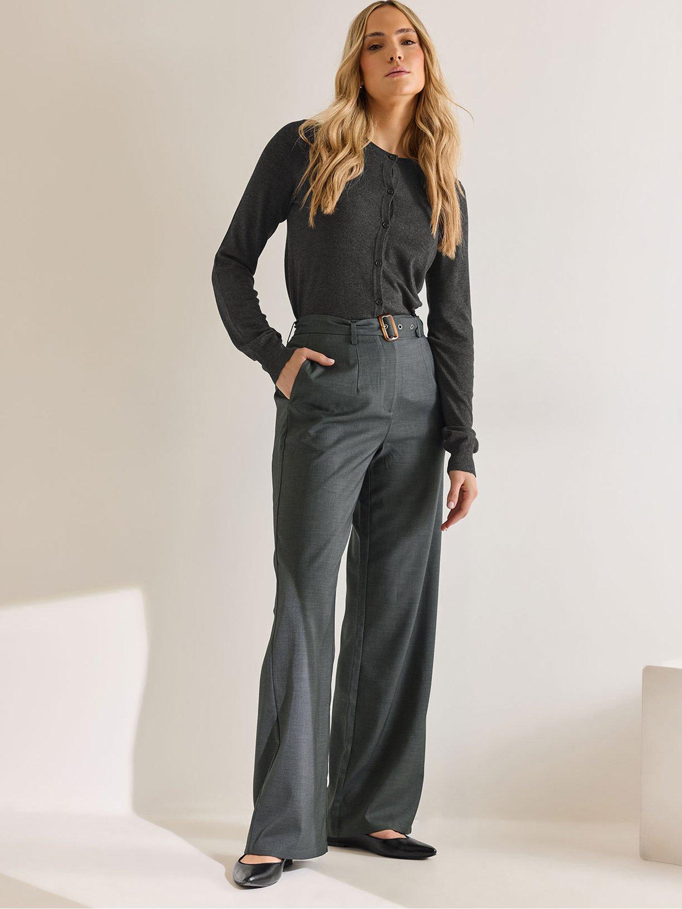 Long Tall Sally Wide Leg Belted Trouser 34" - Grey