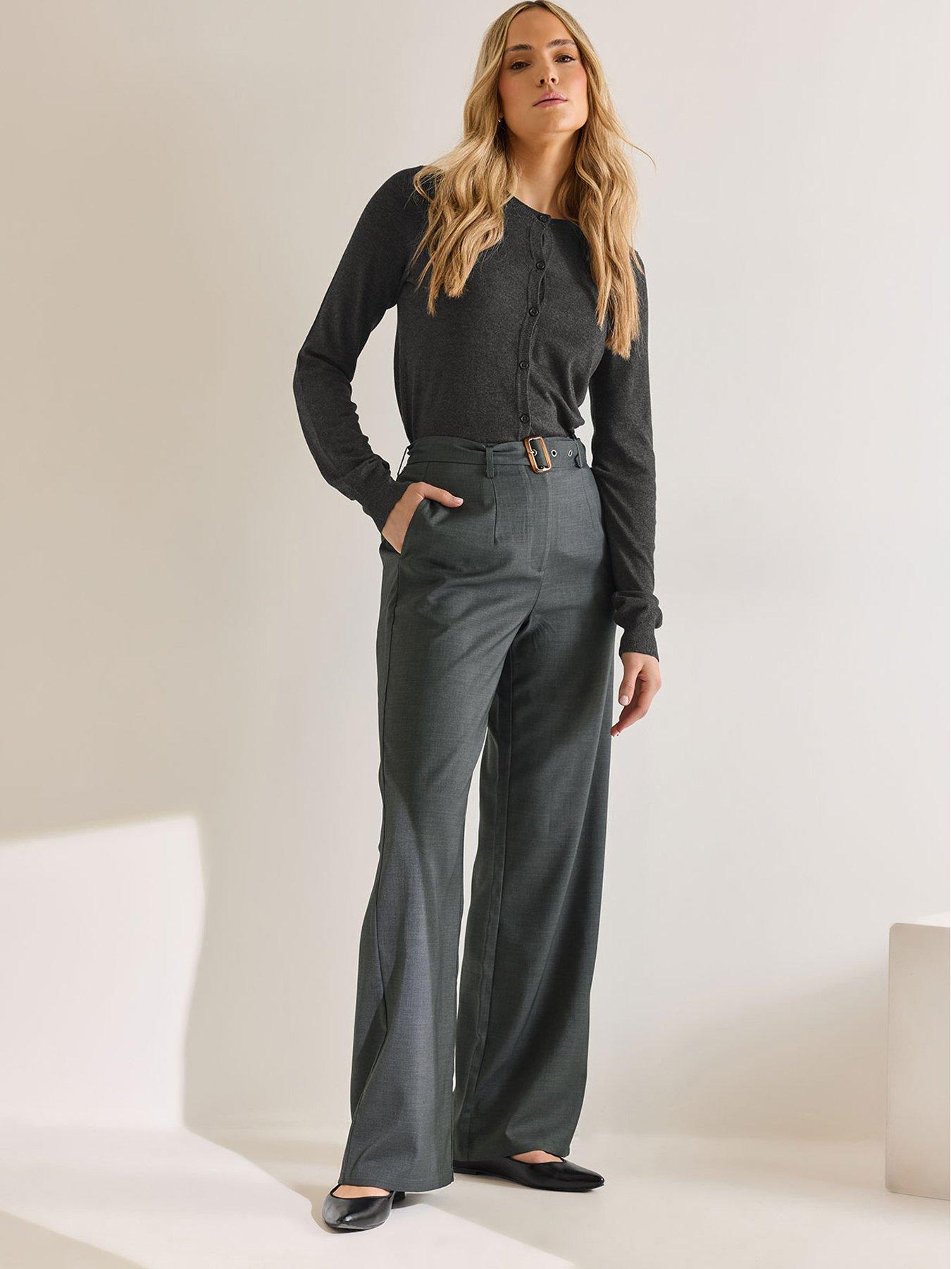 Long Tall Sally Wide Leg Belted Trouser 36" - Grey