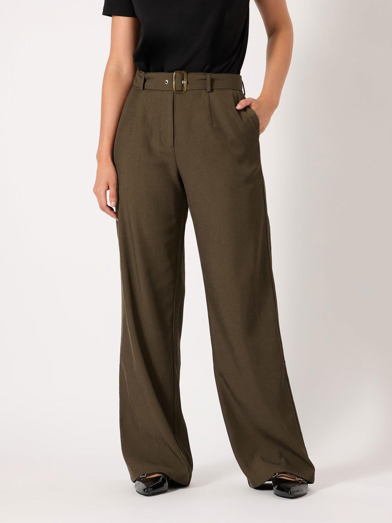 Long Tall Sally Wide Leg Belted Trouser 36" - Brown