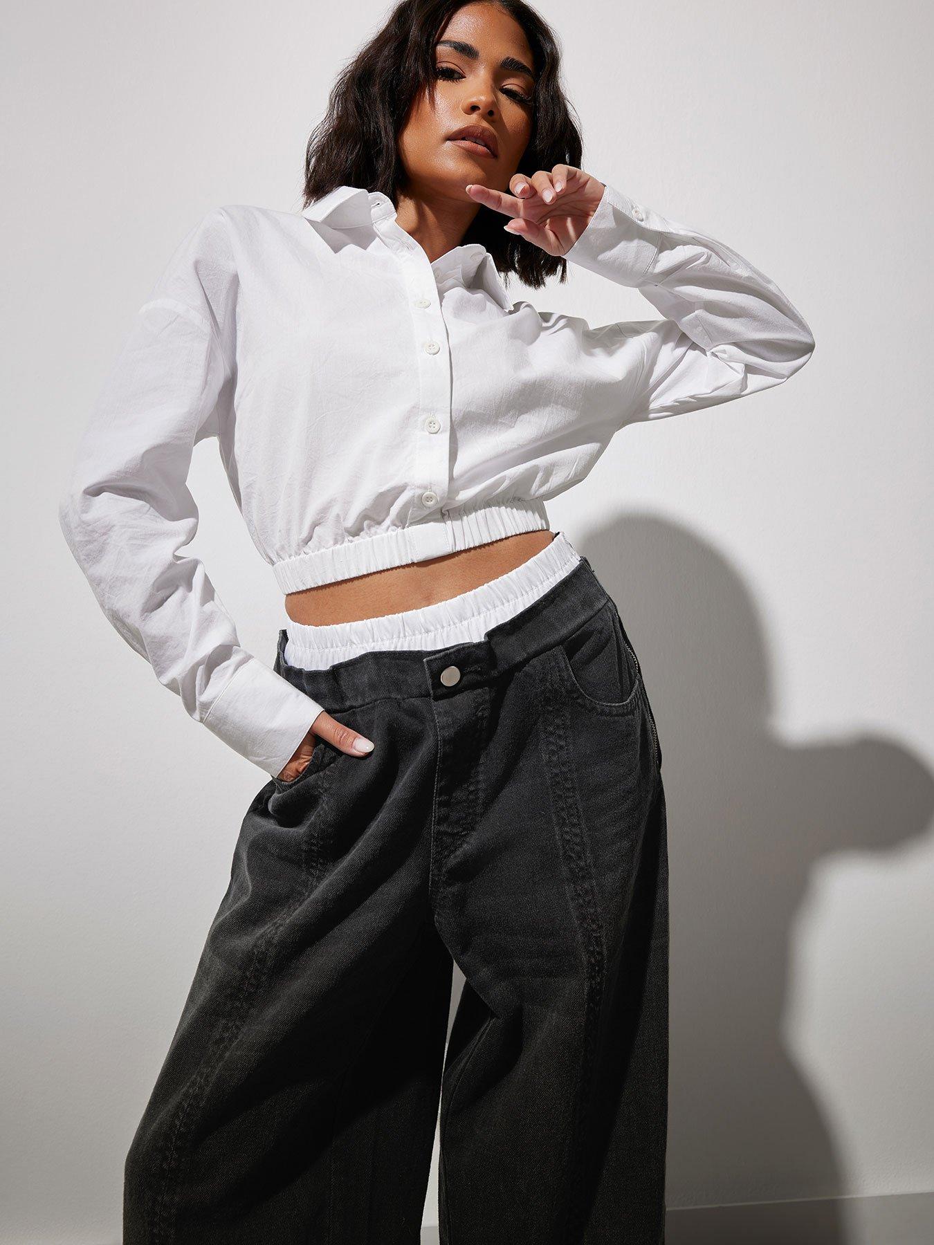 Image 1 of 4 of PixieGirl Petite Elastic Waist Shirt - White