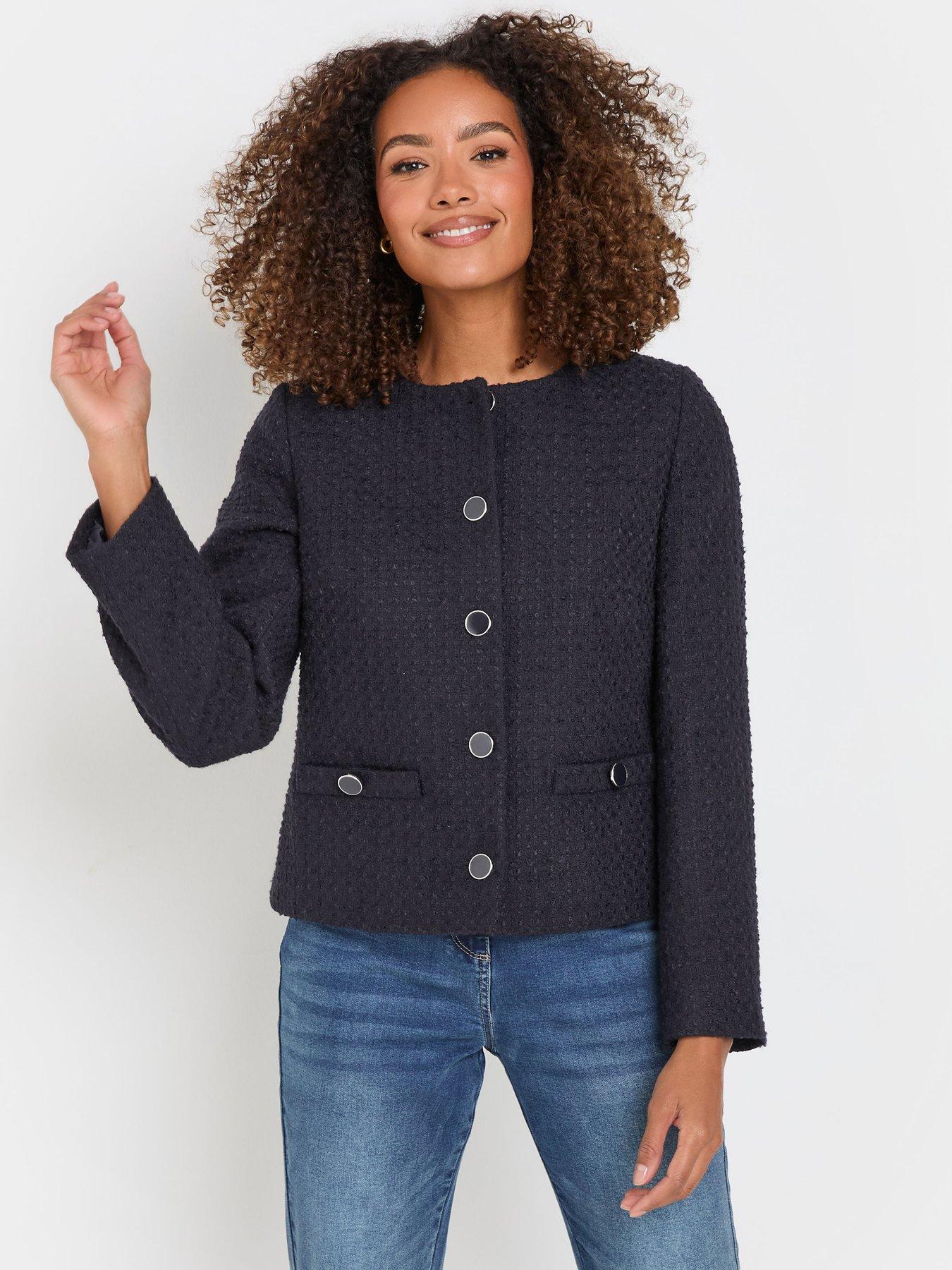 Image 1 of 4 of M&Co Boucle Buttoned Jacket - Blue