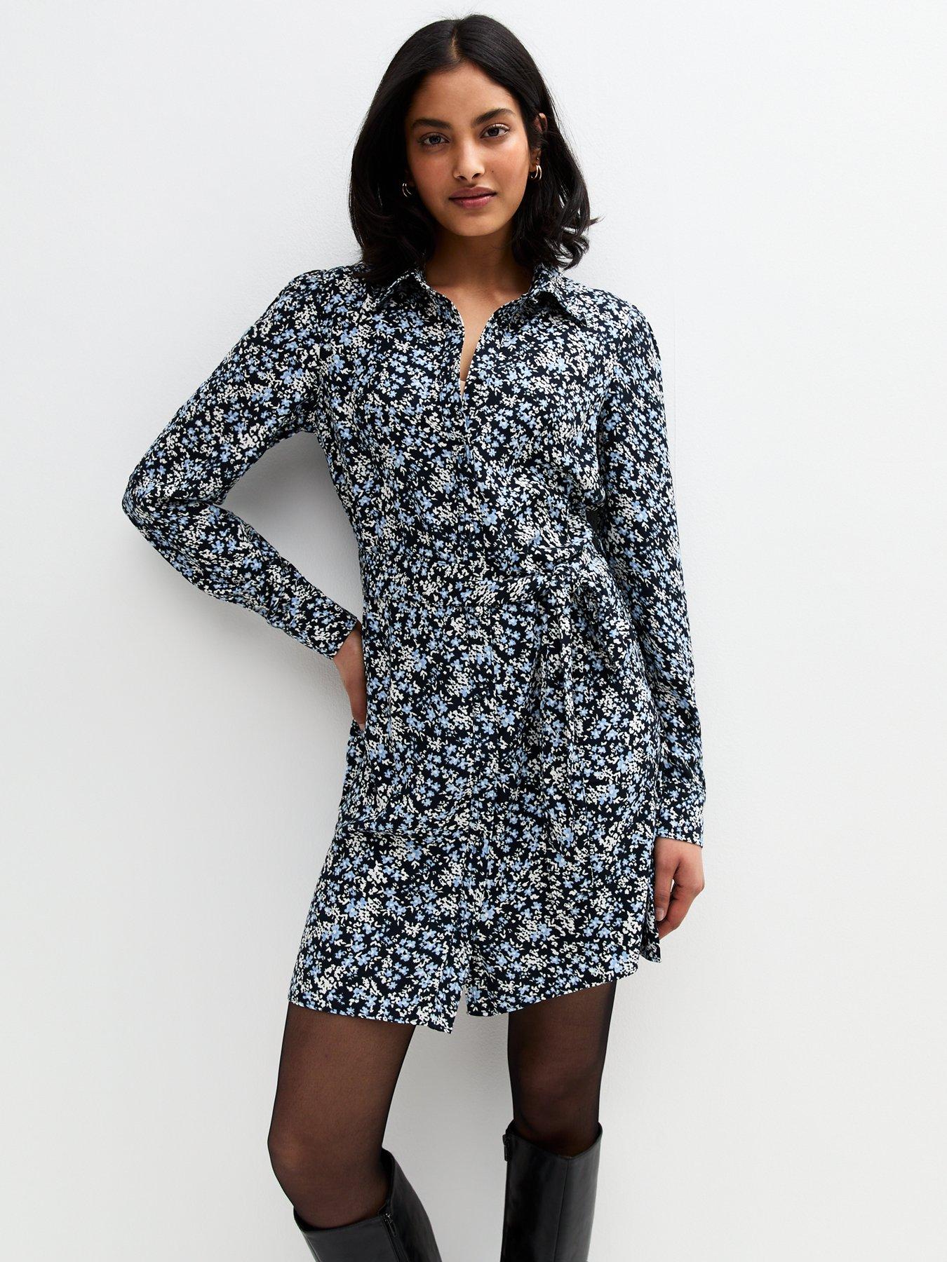 undefined Floral Print Mini Shirt Dress - Blue