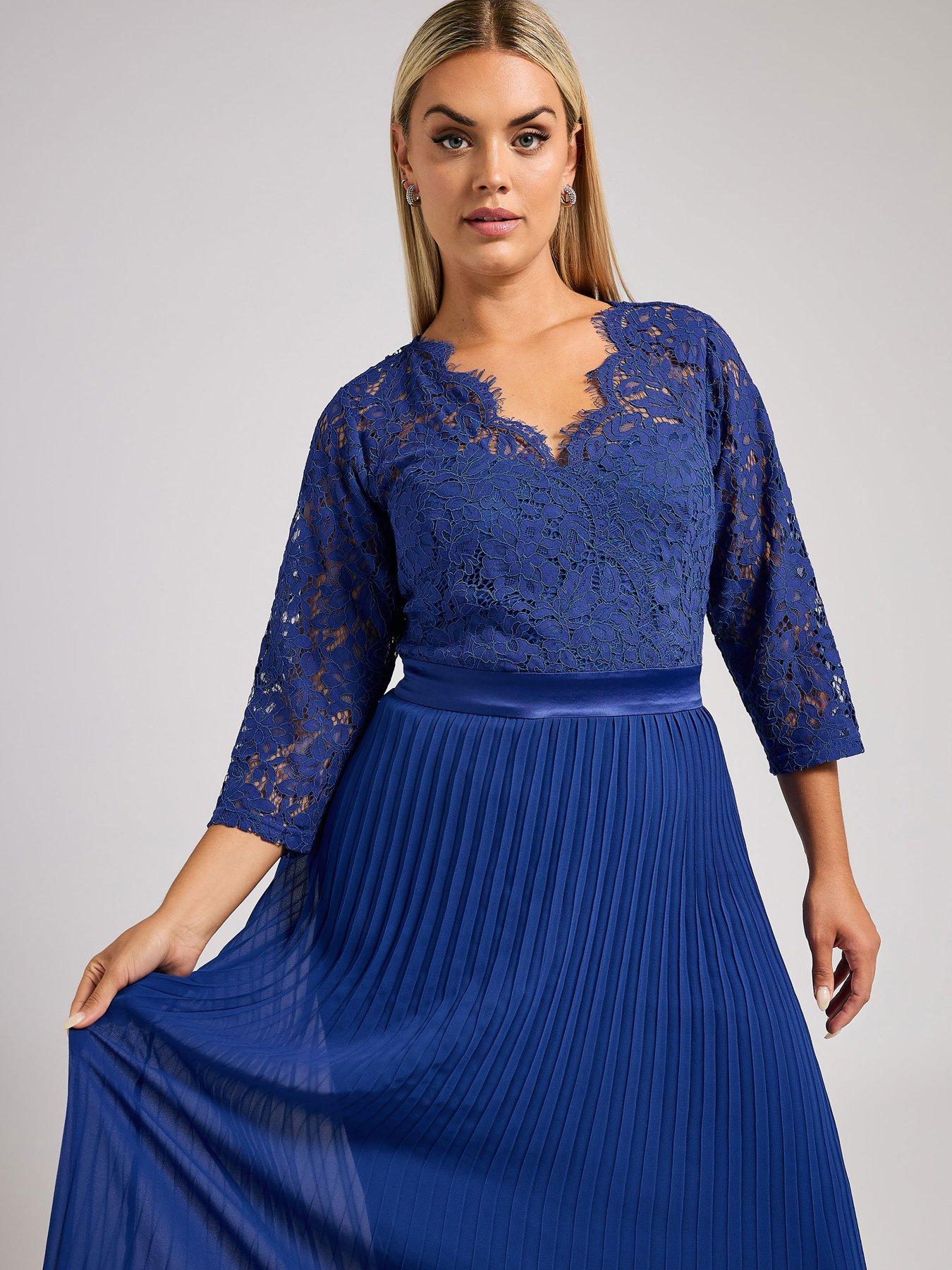 Yours Curve Lace Pleated Maxi Dress - Blue | Very Ireland