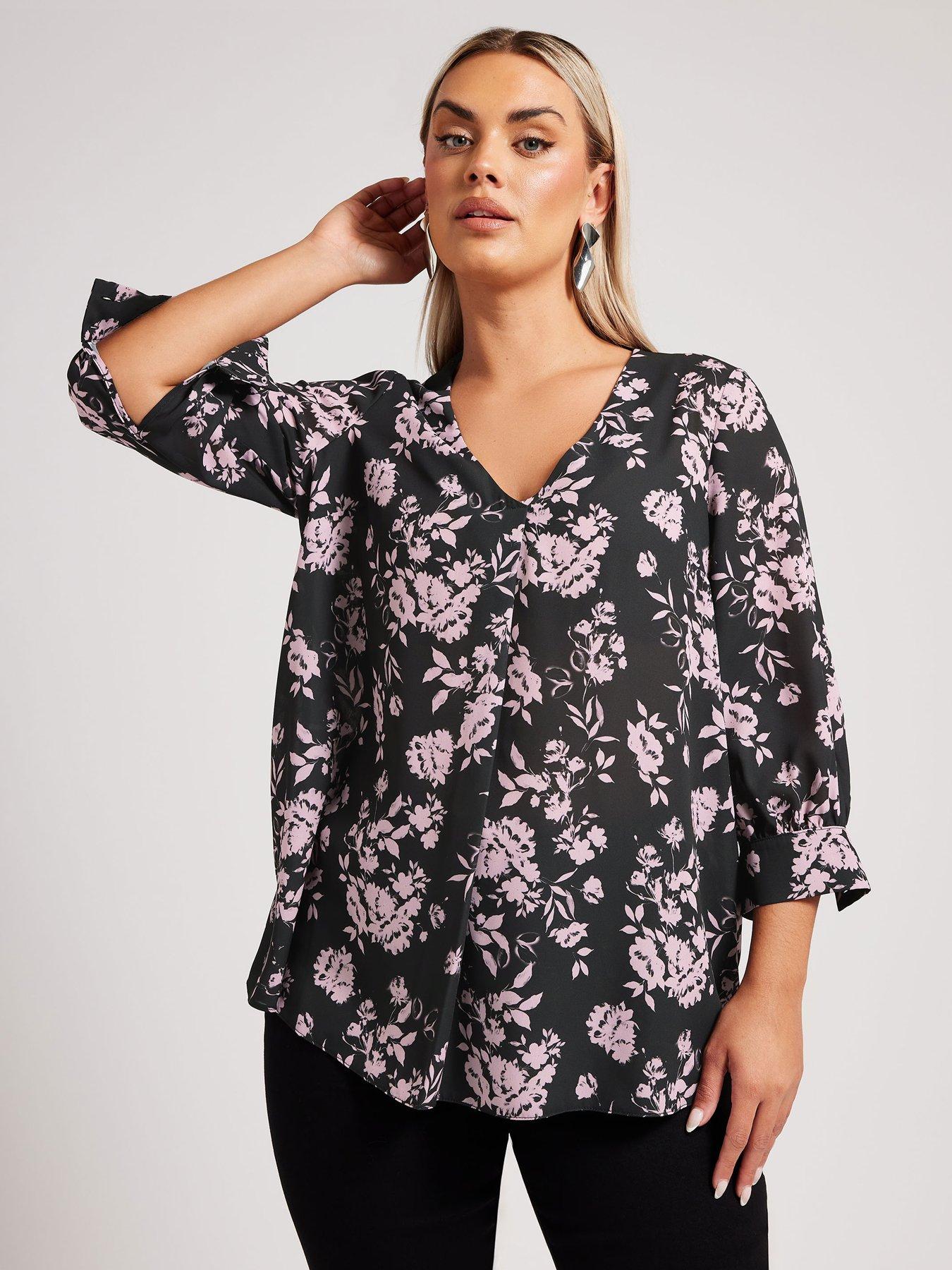 Image of Yours Curve Watercolour Pleat Blouse - Black