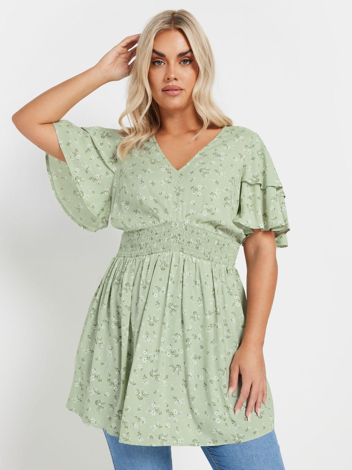 Image 1 of 4 of Yours Curve Flutter Sleeve Top - Green