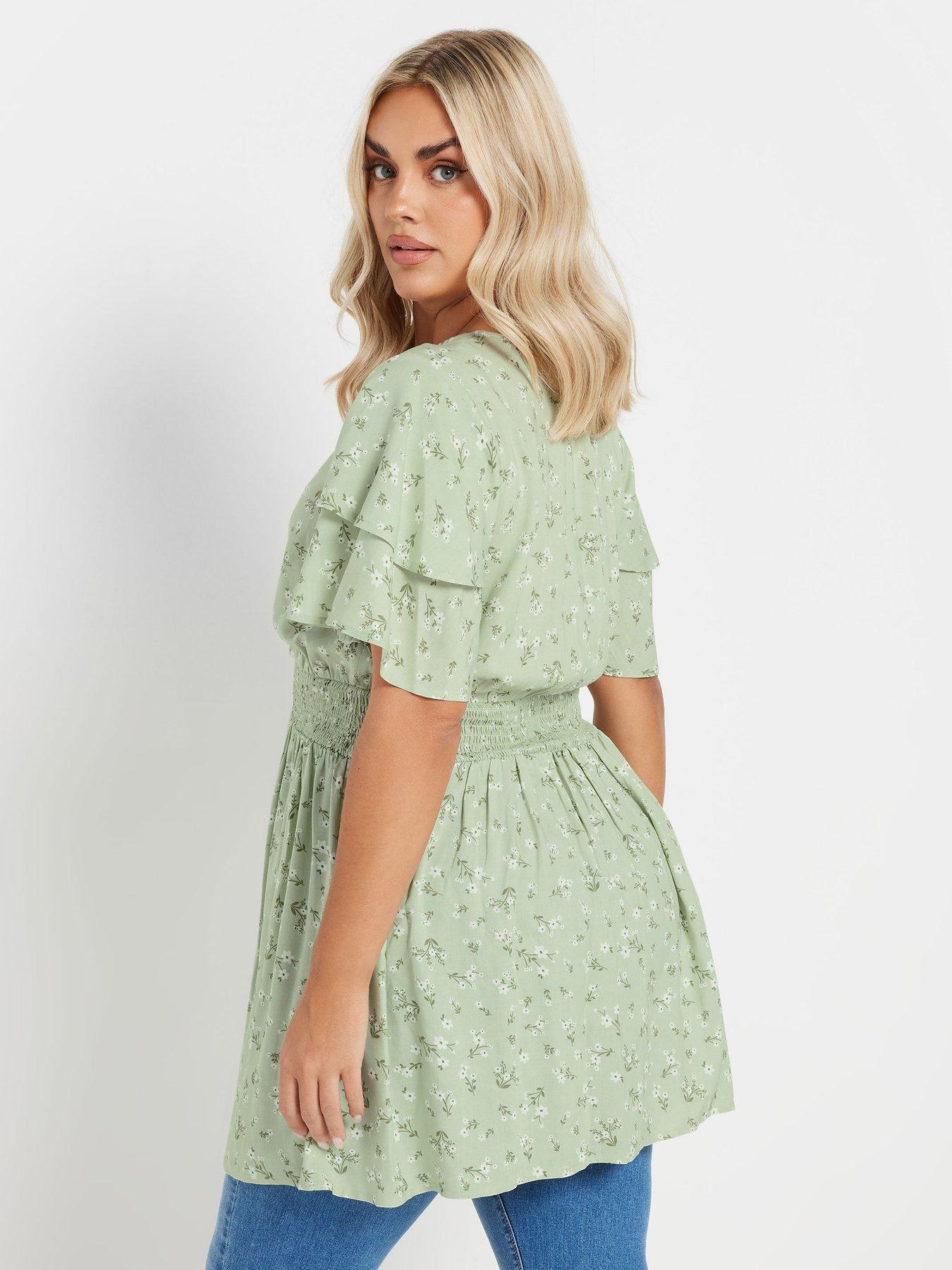 Image 2 of 4 of Yours Curve Flutter Sleeve Top - Green