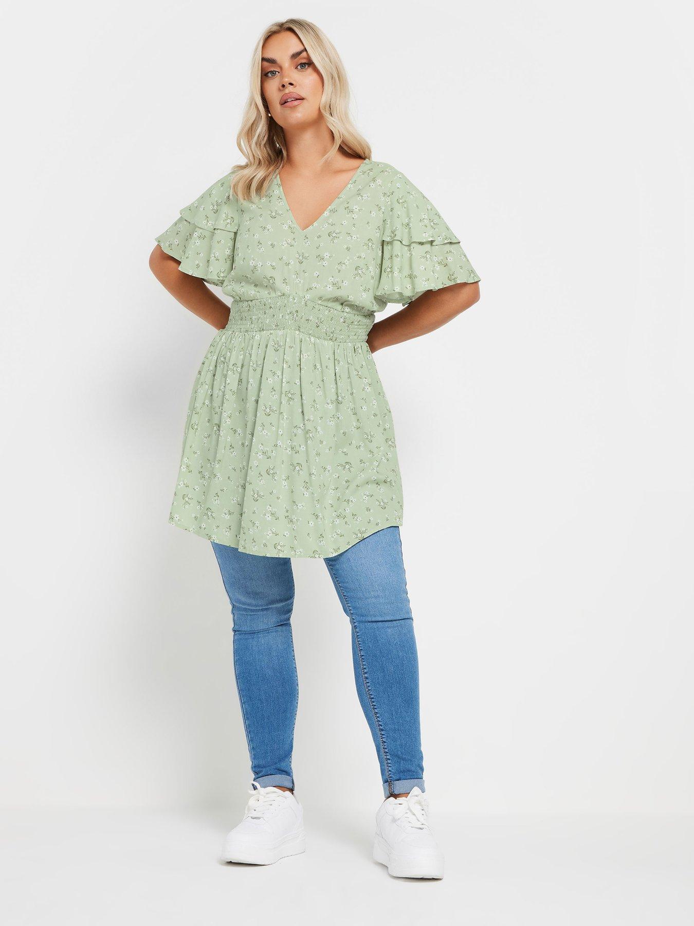 Image 3 of 4 of Yours Curve Flutter Sleeve Top - Green