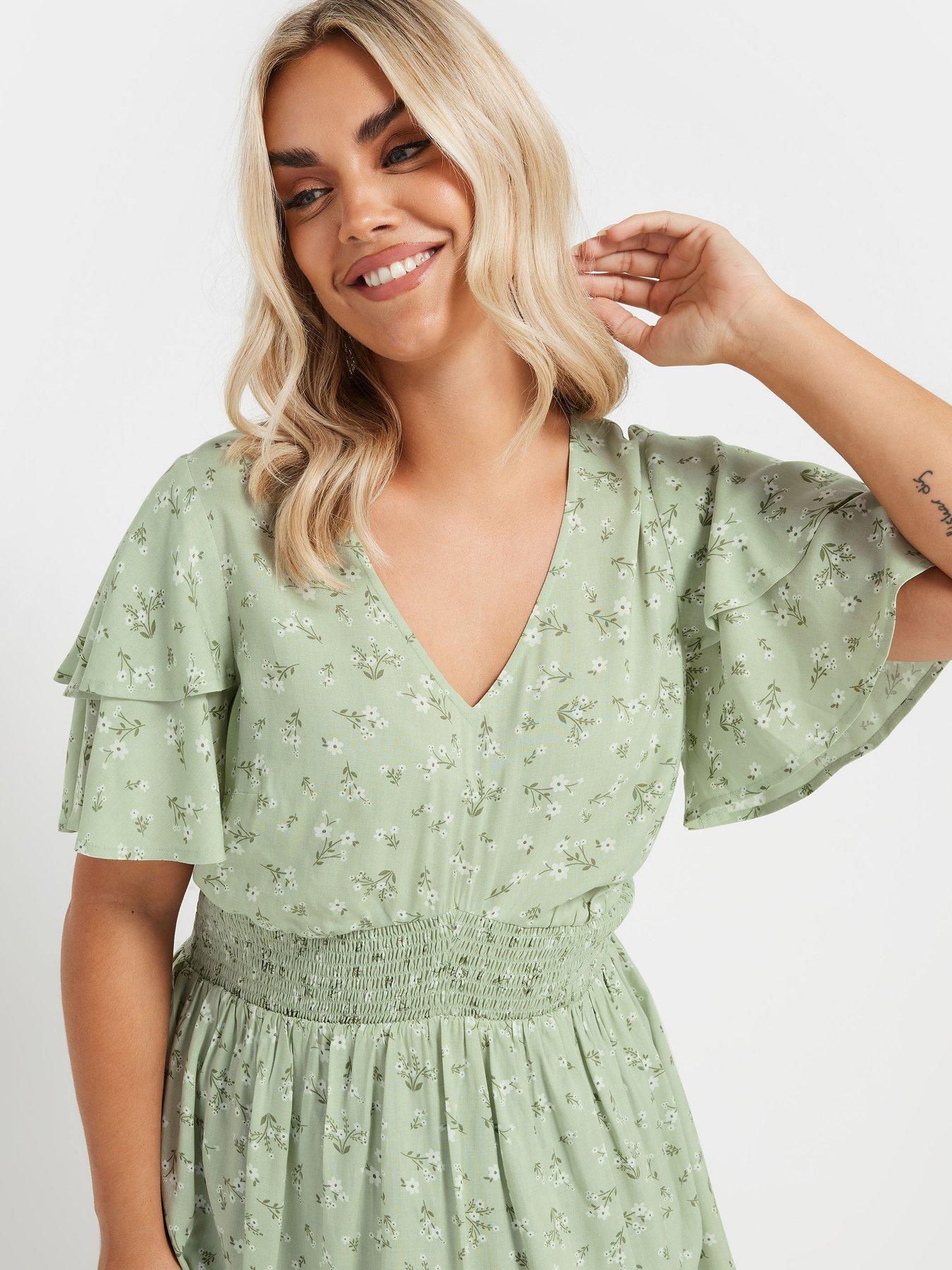 Image 4 of 4 of Yours Curve Flutter Sleeve Top - Green