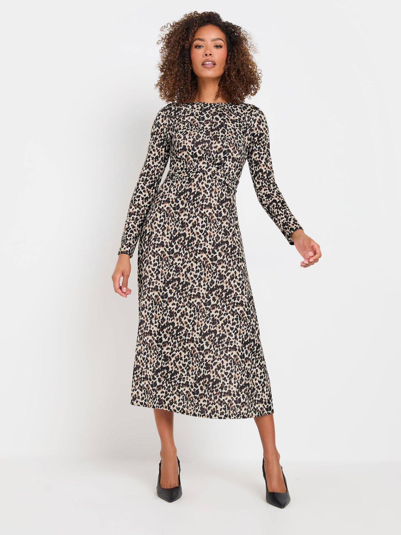 mco-animal-print-twist-front-dress-brown