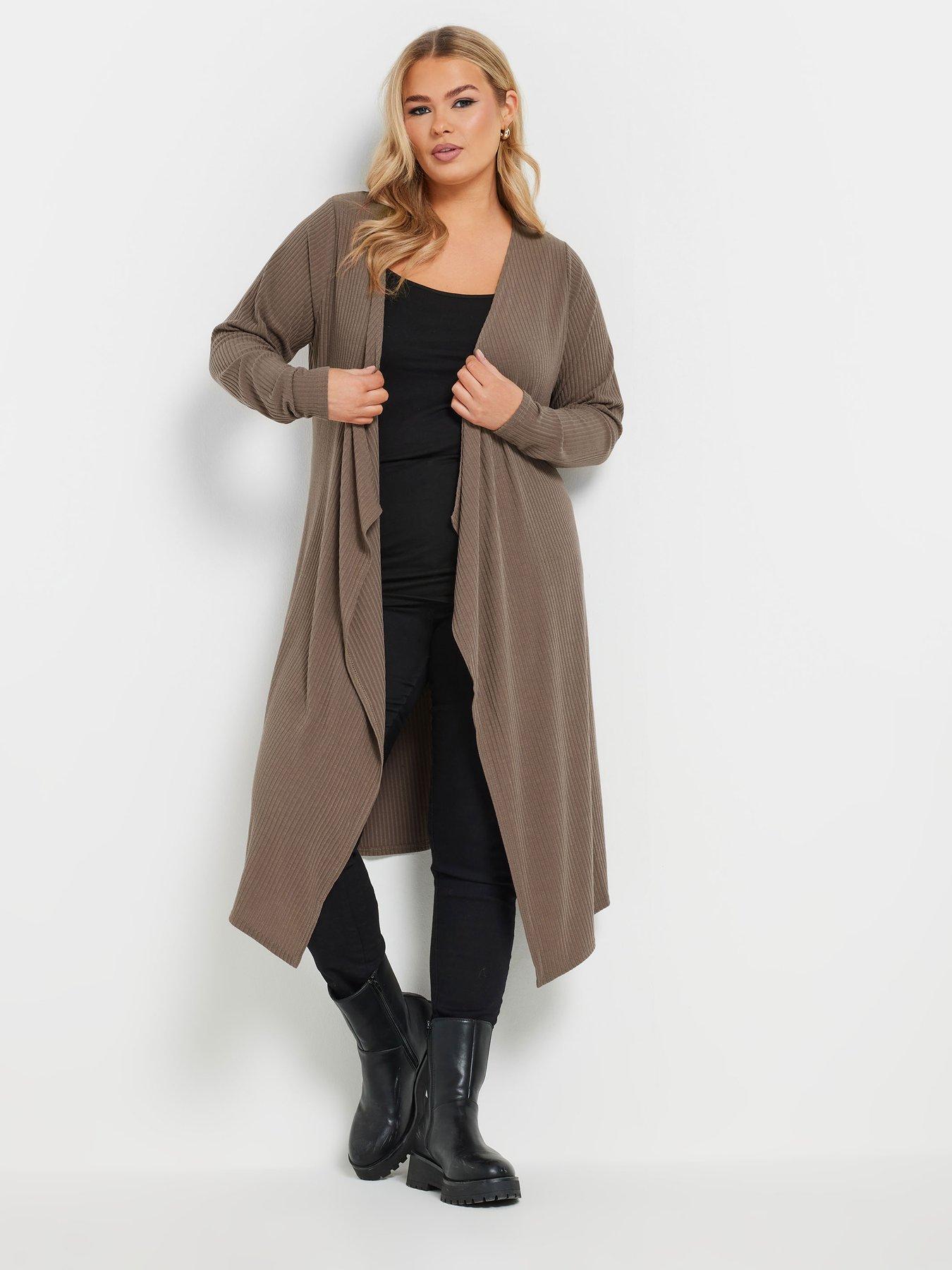 yours-curve-waterfall-rib-midaxi-cardigan-brown