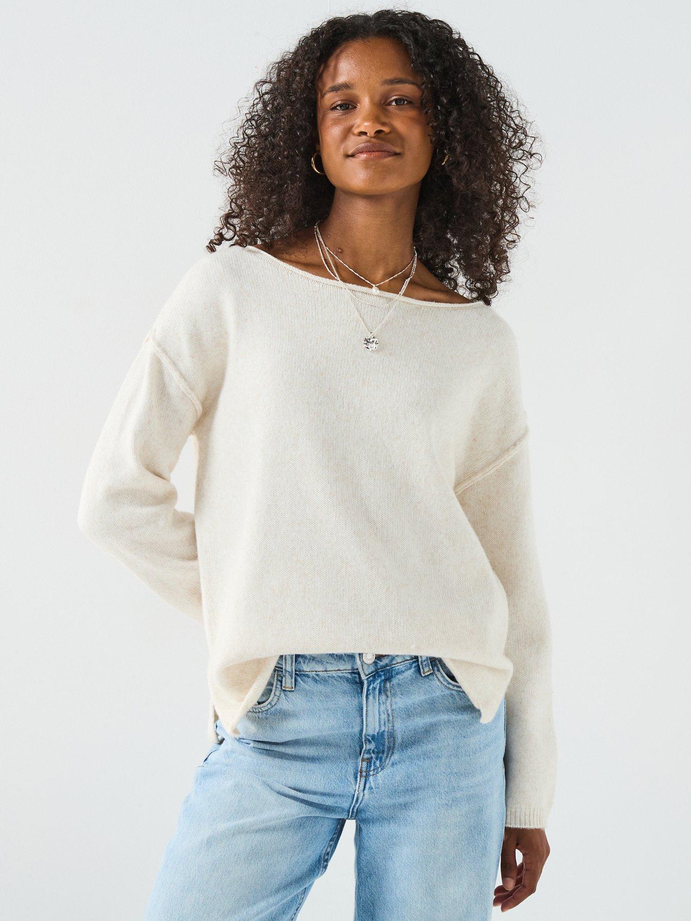 V by Very Timeless Yarn Off The Shoulder Knitted Jumper - Cream