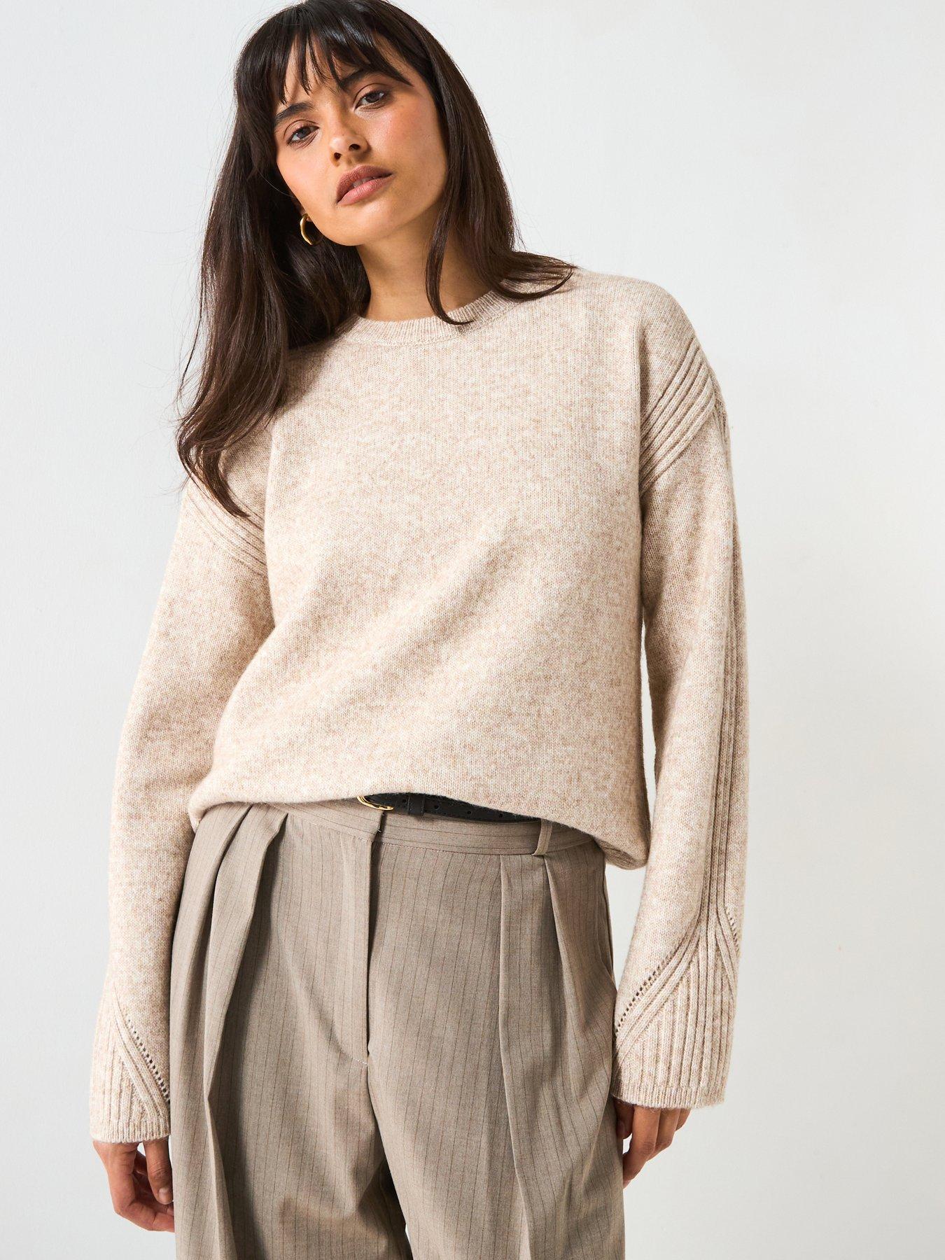 v-by-very-timeless-yarn-crew-neck-rib-detail-knitted-jumper-beige