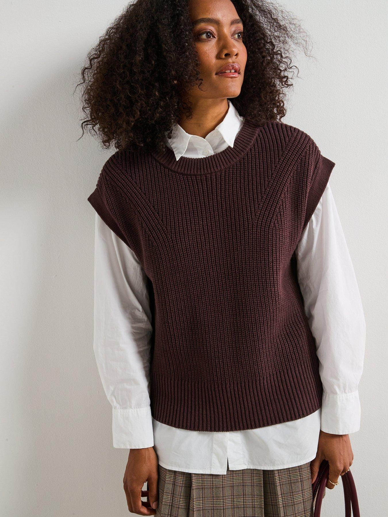 Image 5 of 6 of V by Very Cotton Rich Crew Neck Button Side Tank - Chocolate