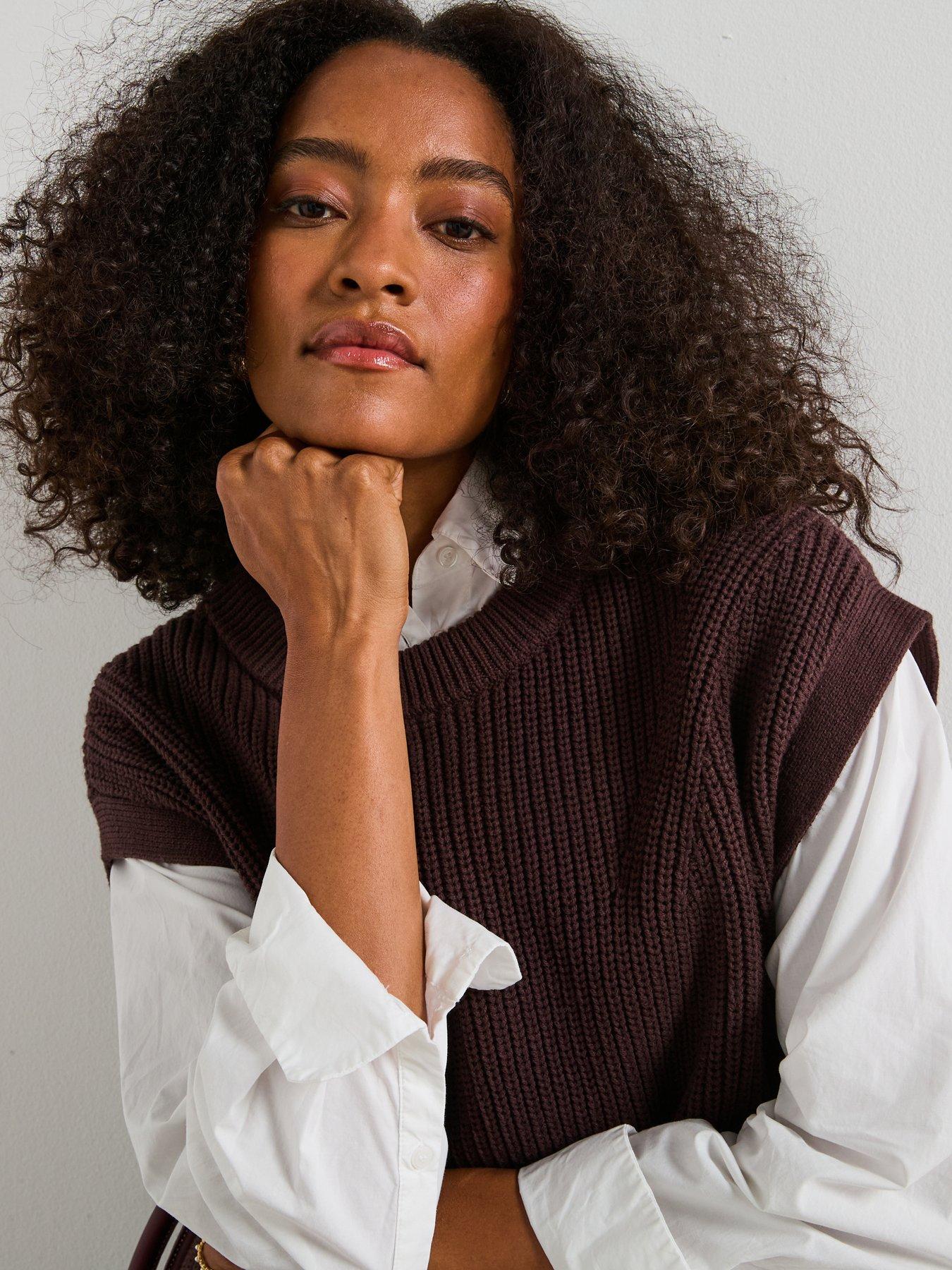 Image 6 of 6 of V by Very Cotton Rich Crew Neck Button Side Tank - Chocolate